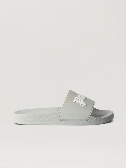 PALM ANGELS Big Logo Sliders GREY WHITE PMIC018S26MAT003
