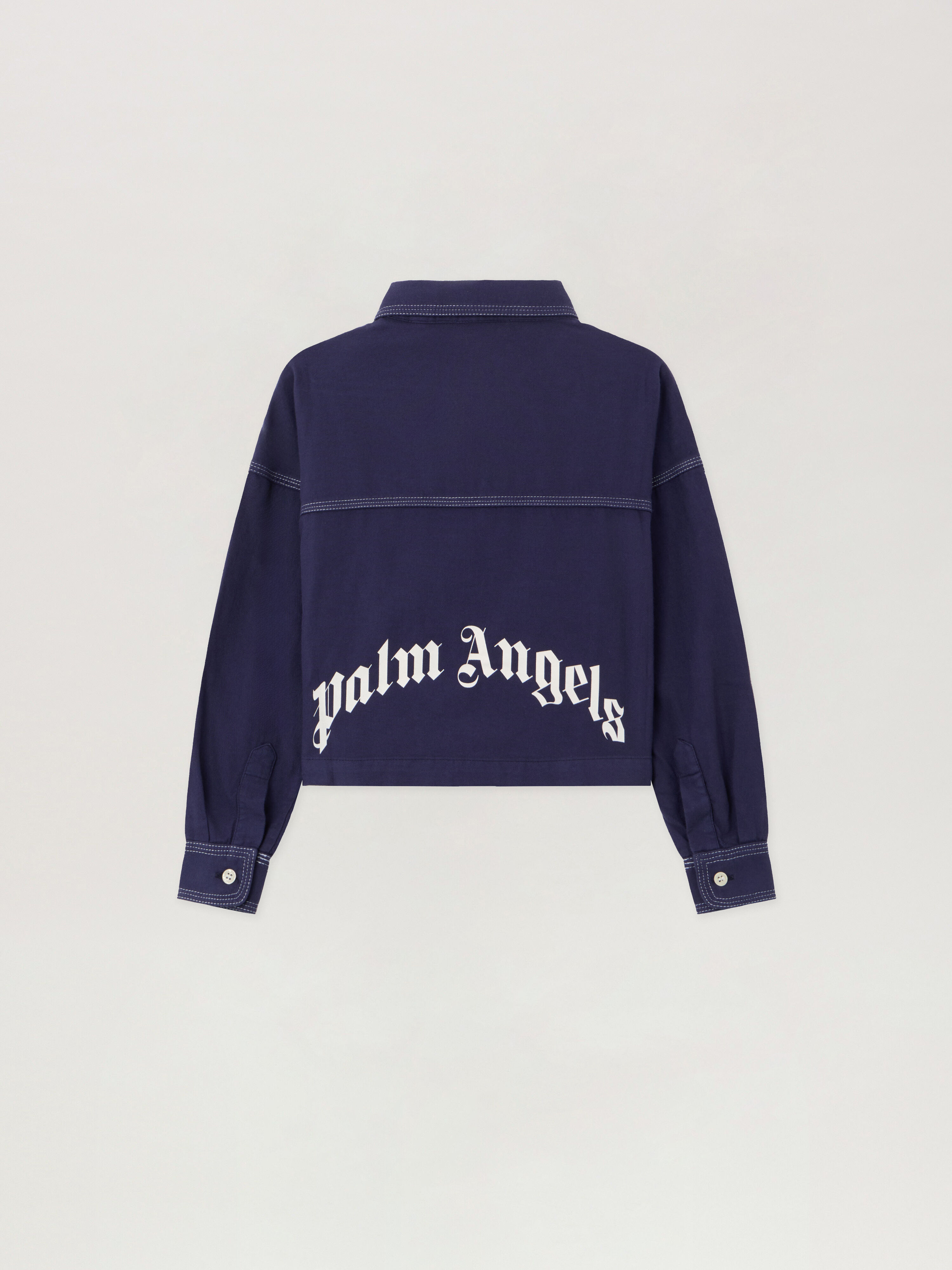 PALM ANGELS Curved Logo Flannel Crop NAVY BLUE - OFF WHITE PGGE007F25FAB001