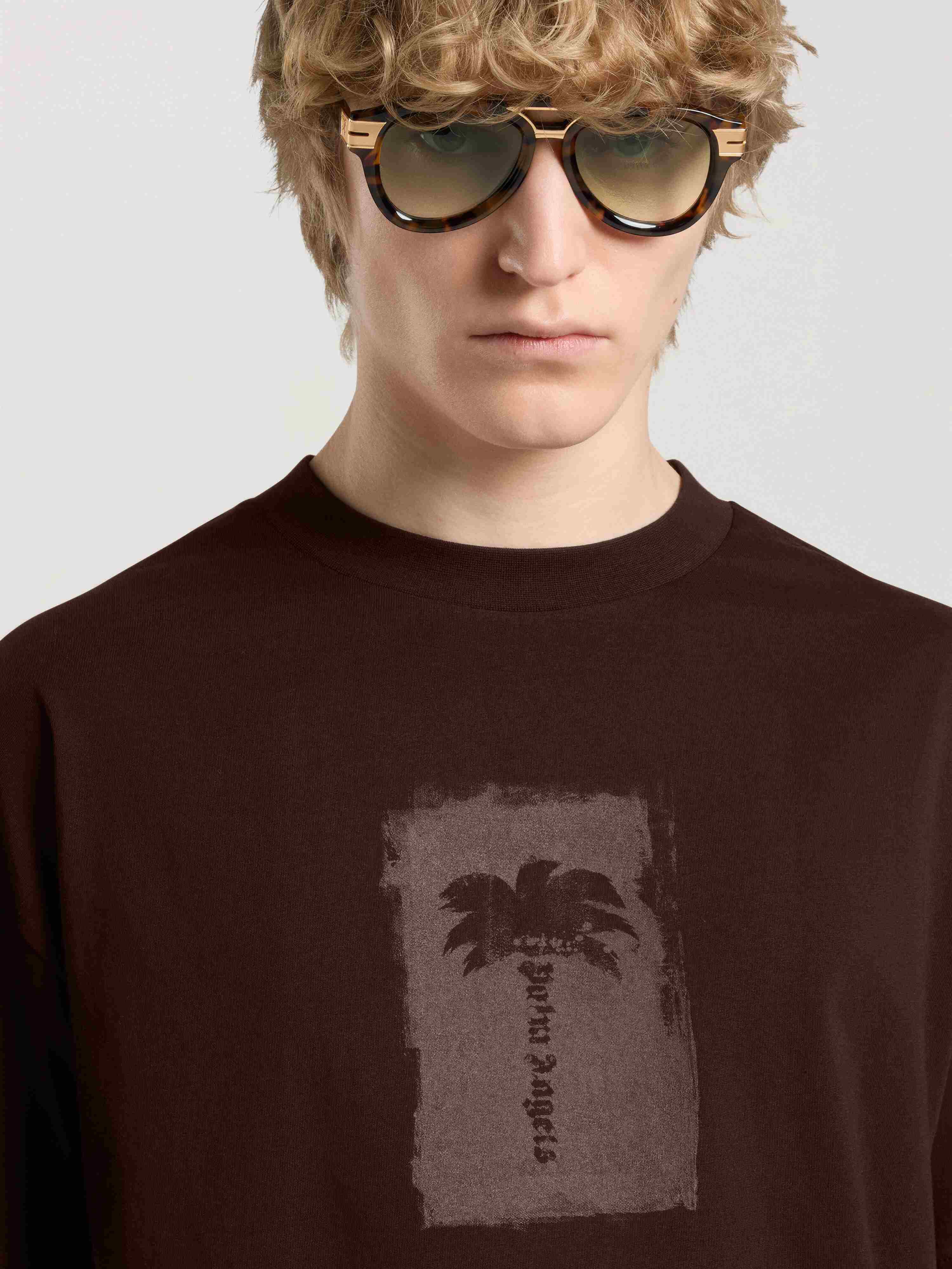 Brushed Palm Tree Regular T-Shirt PALM ANGELS Brushed Palm Tree Regular T-Shirt BROWN - KAKI PAMAA01W26JR19