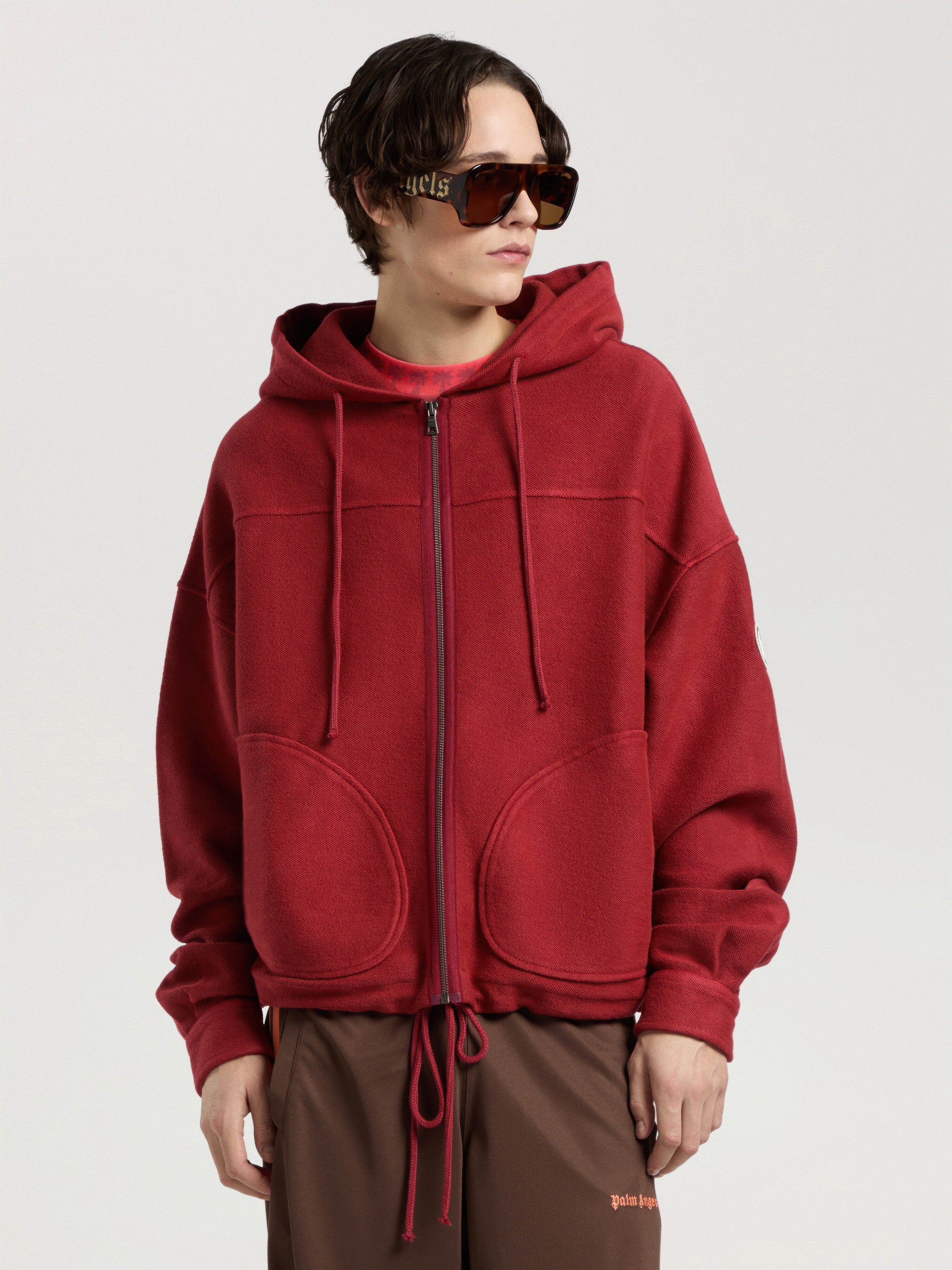 Palm Tree Zip Loose Hoodie PALM ANGELS Palm Tree Zip Loose Hoodie BRICK RED - OFF WHITE PAMBE03W26FL02