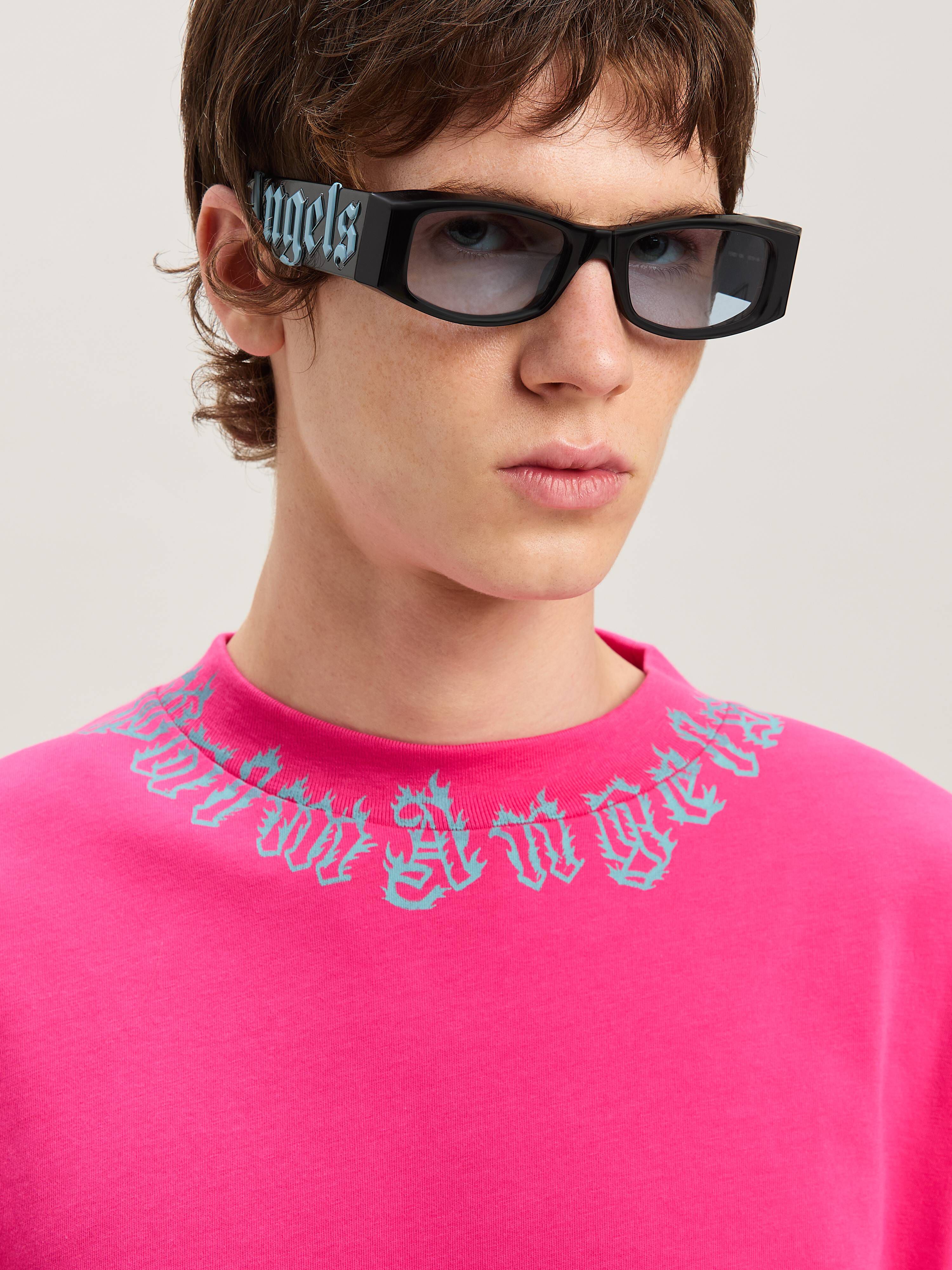 PALM ANGELS  Flame logo T-shirt FUCHSIA - LIGHT BLUE PMAA001S25JER002