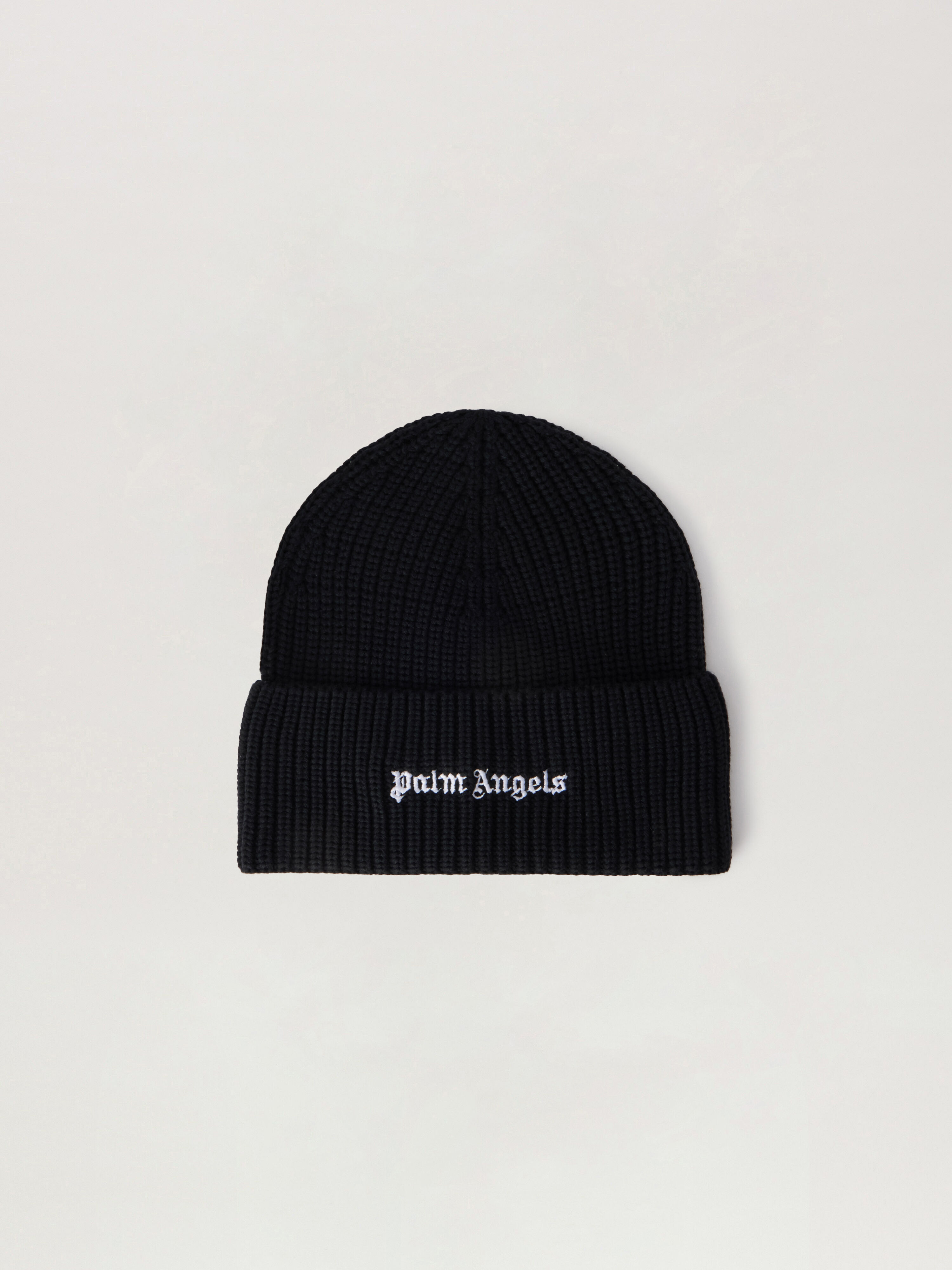 PALM ANGELS Classic Logo Ribbed Beanie BLACK OFF WHITE PMLC030S26KNI002