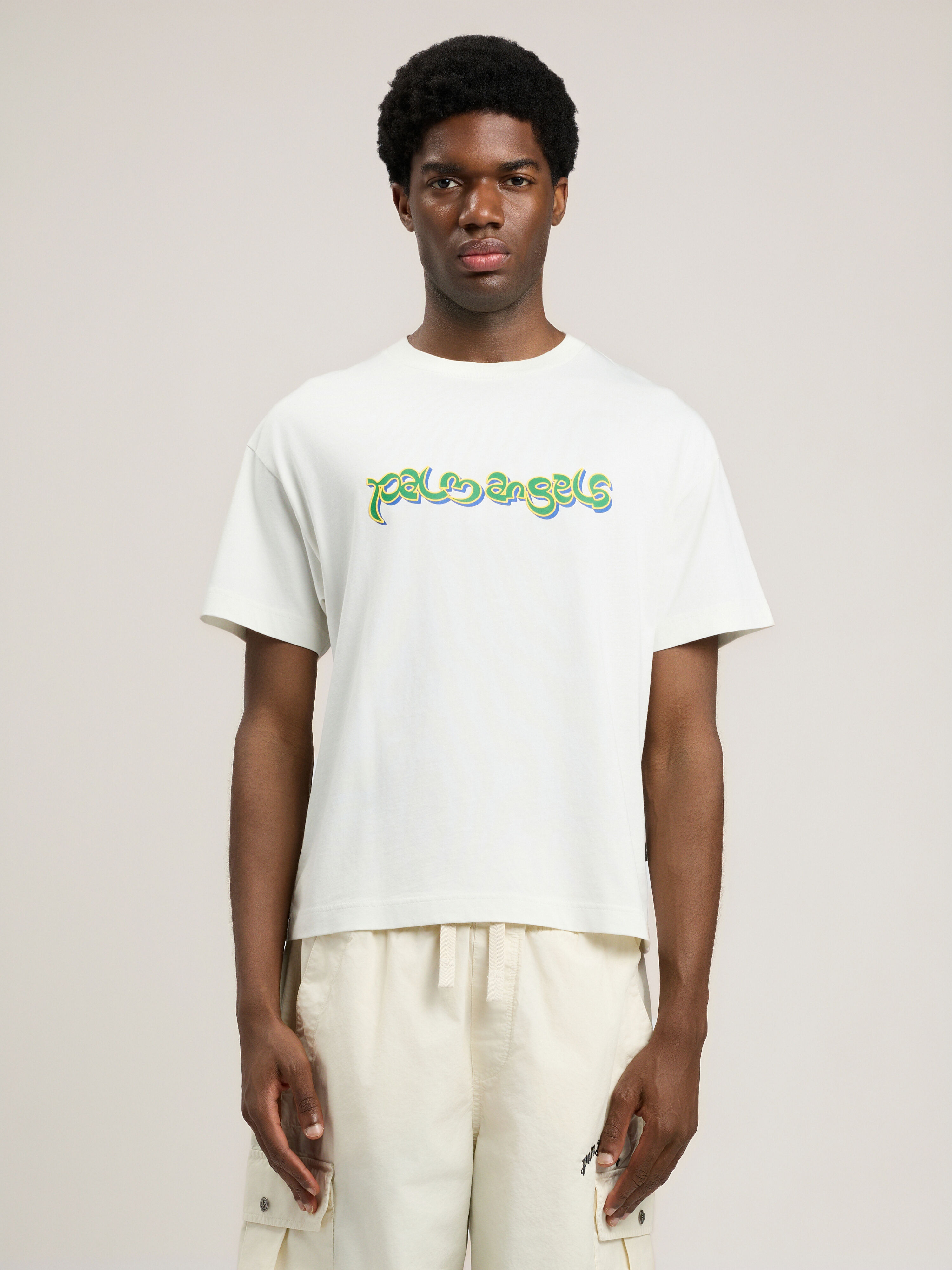 PALM ANGELS Thai Logo T-Shirt OFF WHITE GREEN PMAA109S26JER009