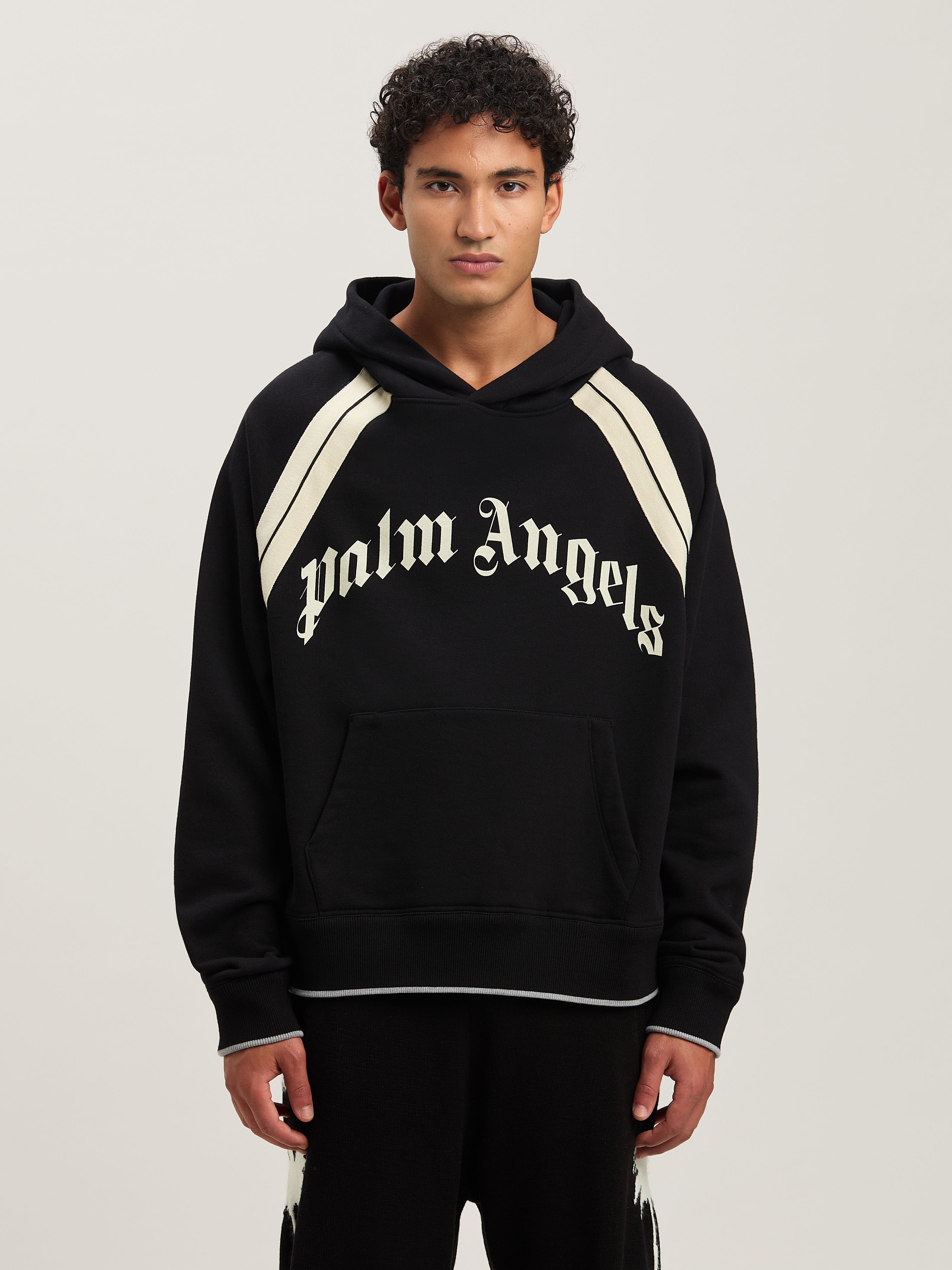 PALM ANGELS  Hoodie mit geschwungenem Logo BLACK - IVORY PMBB171S25FLE001