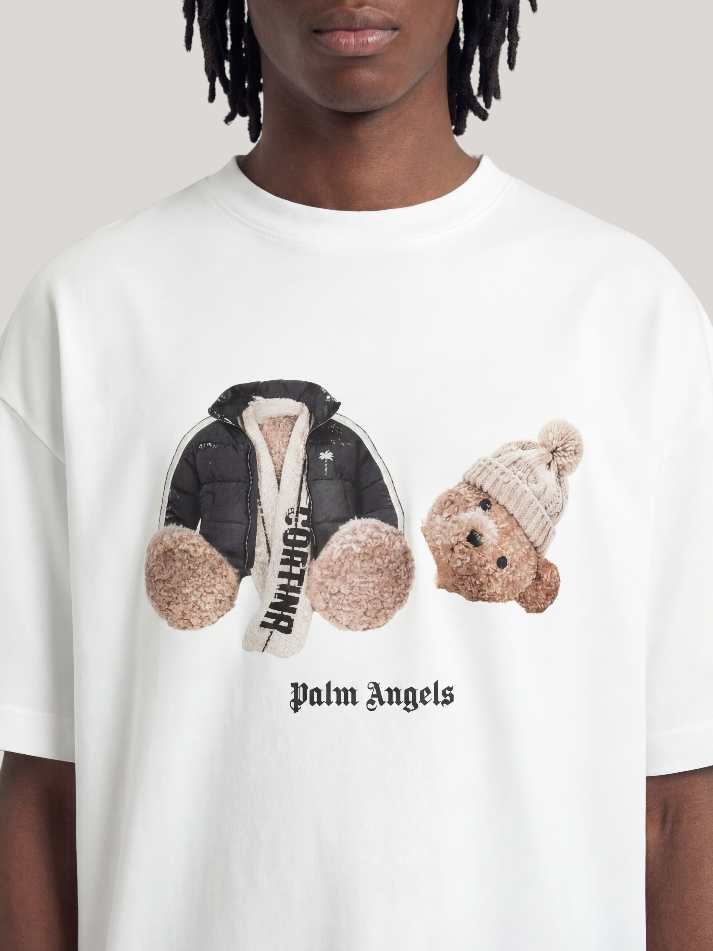 トップス BROKEN BEAR PATCHED BORDER TOPS Broken Bear Cortina T-shirt in WHITE for Men | Palm Angels®