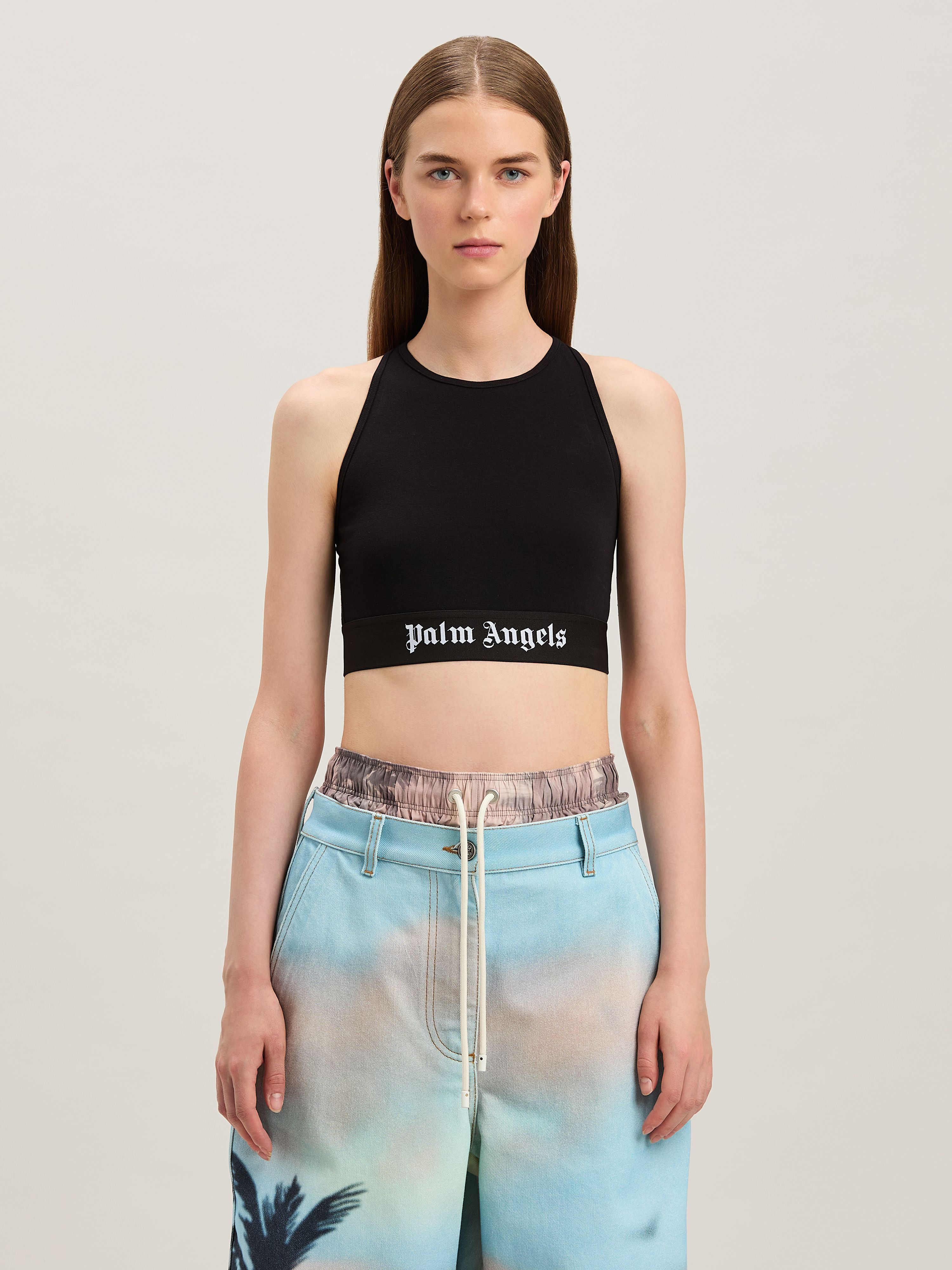 PALM ANGELS Logo Tape American Bra BLACK - BLACK PWUE003C99FAB002