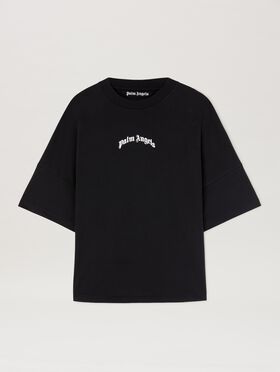 PALM ANGELS Back Curved Logo Over Tee Black - Off Wh BLACK - OFF WHITE PMAA002S25JER001