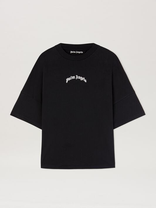 PALM ANGELS Oversize T-Shirt mit geschwungenem Logo BLACK - OFF WHITE PMAA002S25JER001