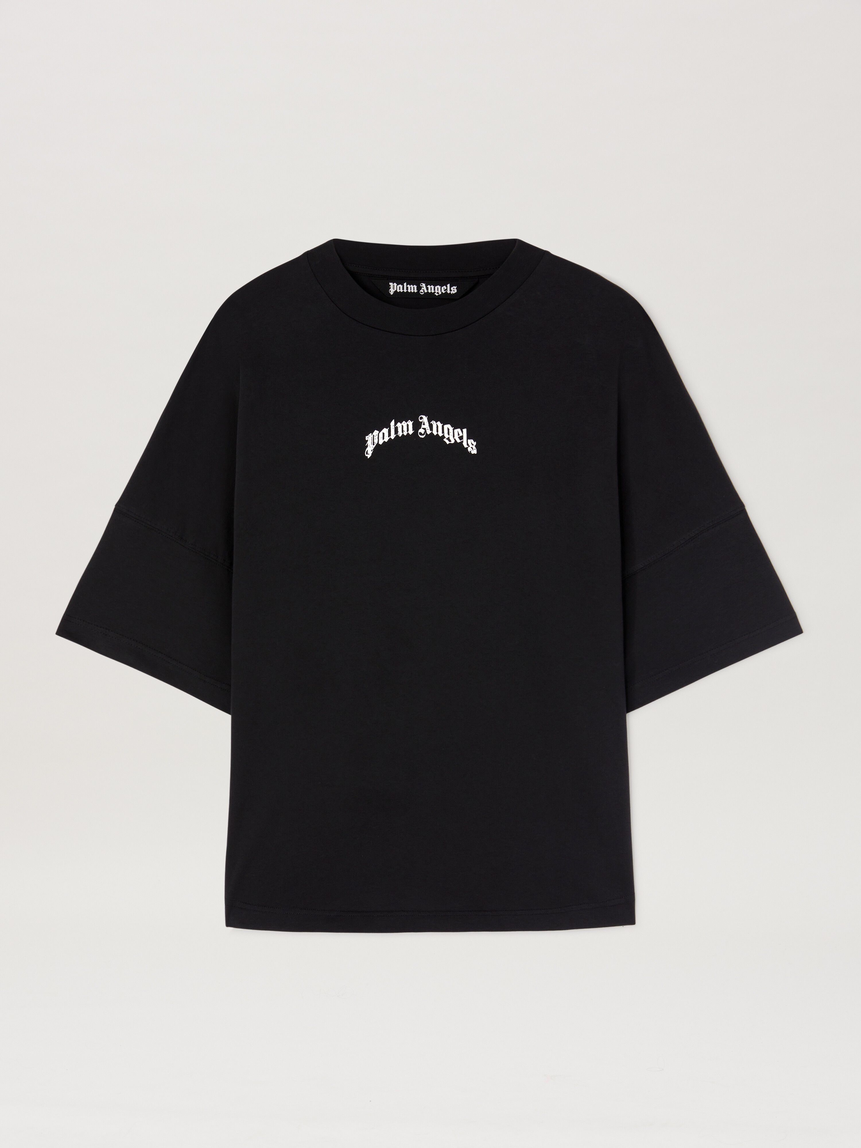 PALM ANGELS Oversize T-Shirt mit geschwungenem Logo BLACK - OFF WHITE PMAA002S25JER001
