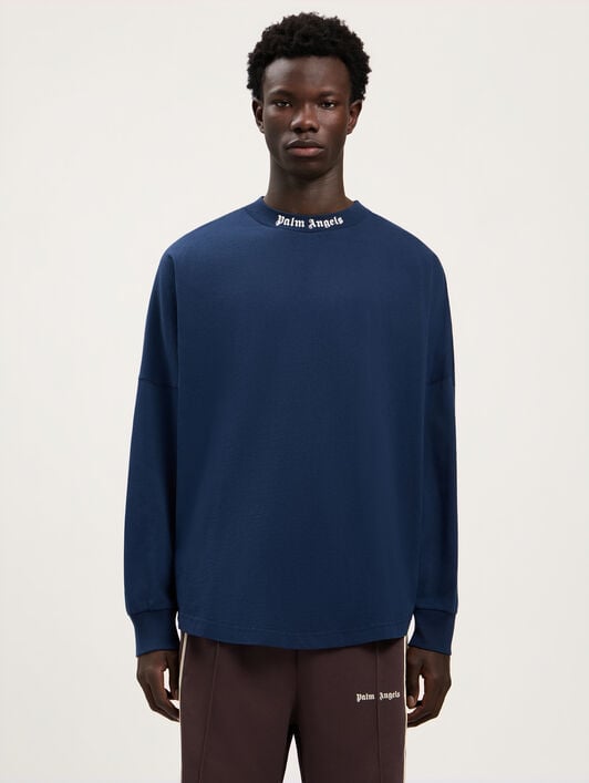 Classic Logo Long-Sleeved Over T-Shirt PALM ANGELS Classic Logo Long-Sleeved Over T-Shirt NAVY BLUE OFF WHITE PMAB059S26JER001