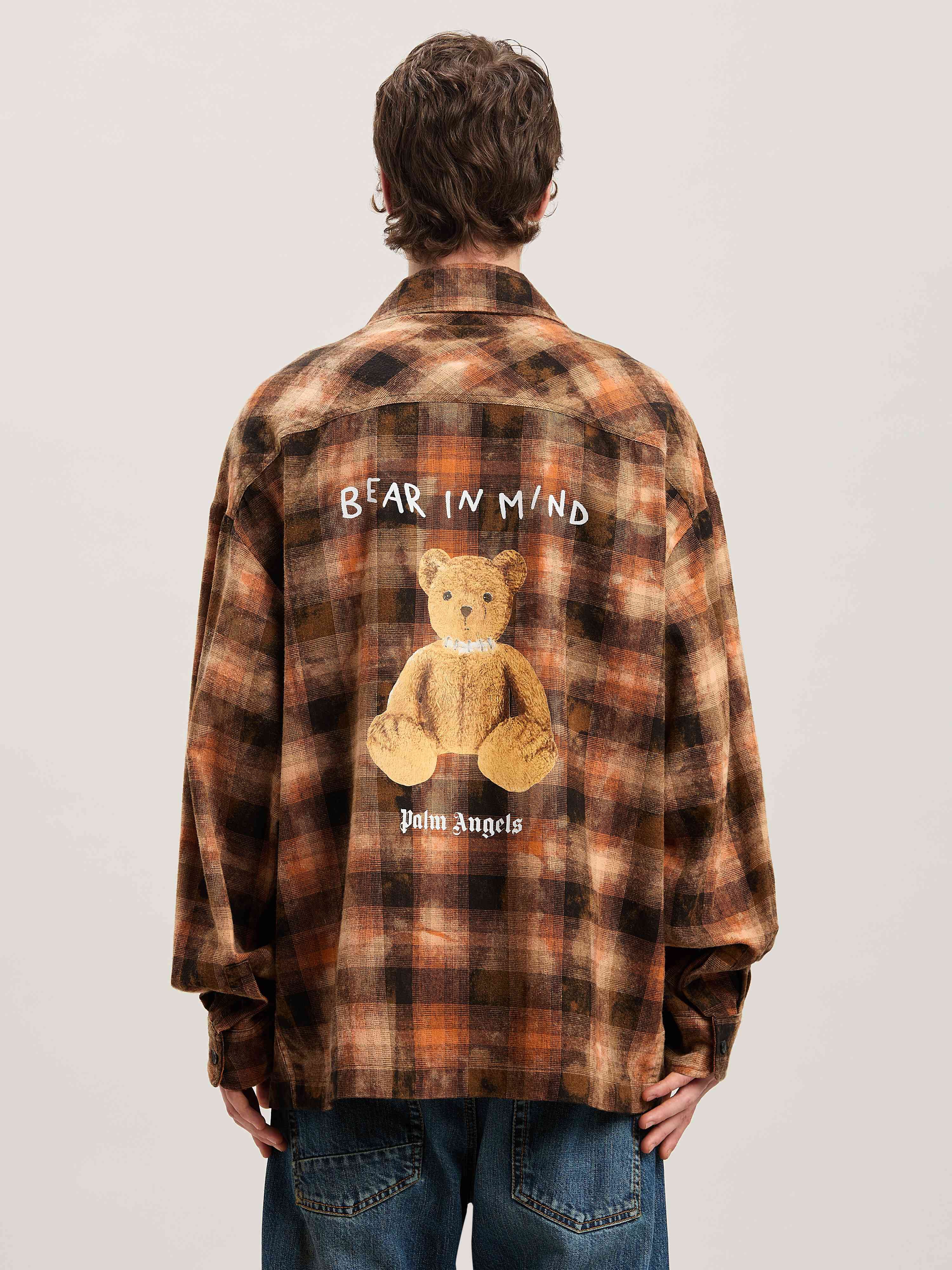 PALM ANGELS  Bear in Mind Check shirt ORANGE - BROWN PMGE043S25FAB001