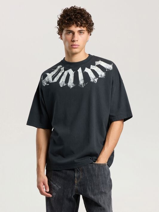 Big Neck Logo Loose T-Shirt PALM ANGELS Big Neck Logo Loose T-Shirt BLACK - OFF WHITE PAMAA03F26JR01
