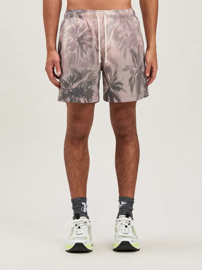 PALM ANGELS  SUNSET PALMS SWIMSHORTS BEIGE - BLACK PMFD012S25FAB002