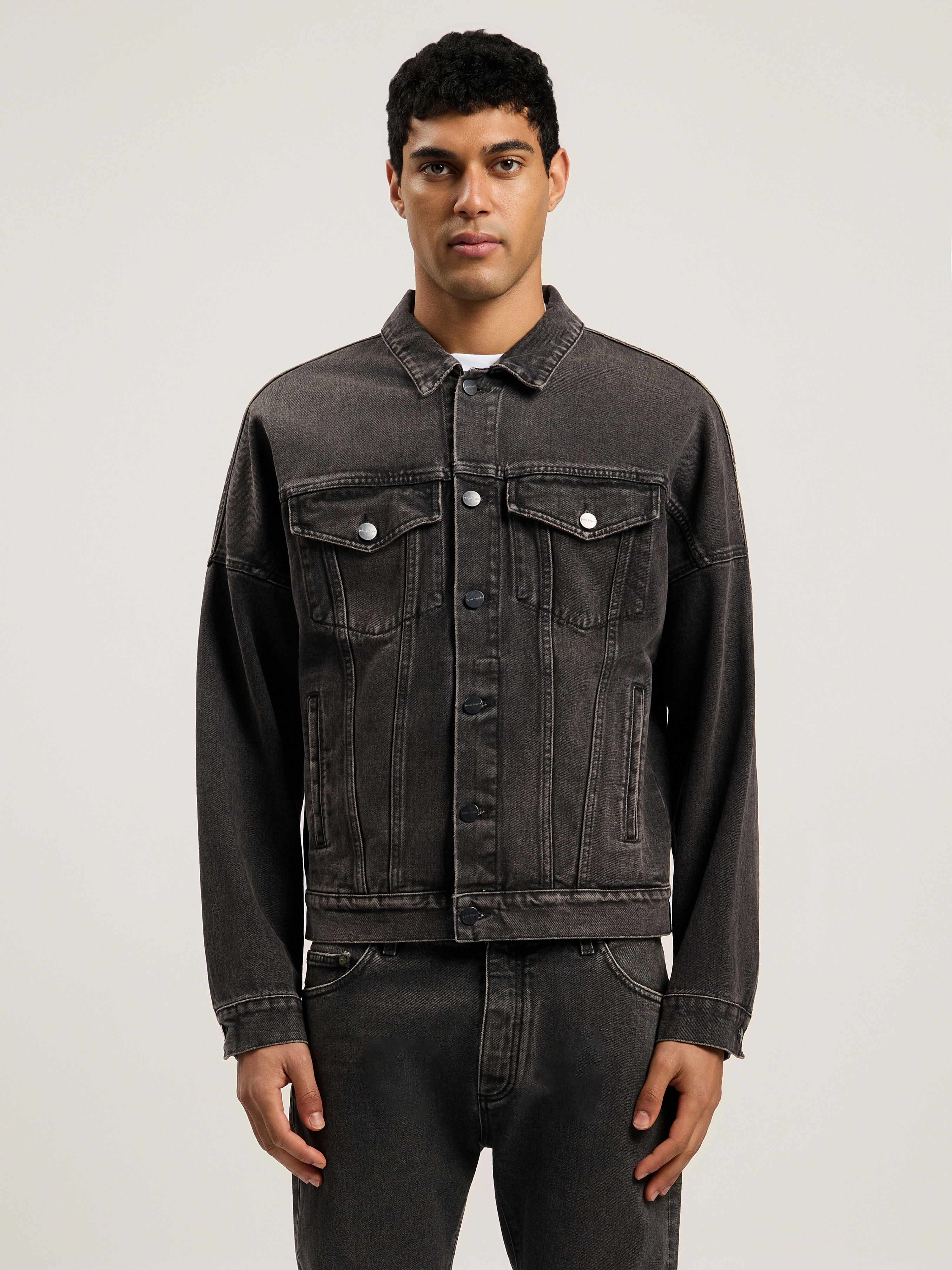 Back Logo Over Denim Jkt in BLACK WHITE for Men | Palm Angels®