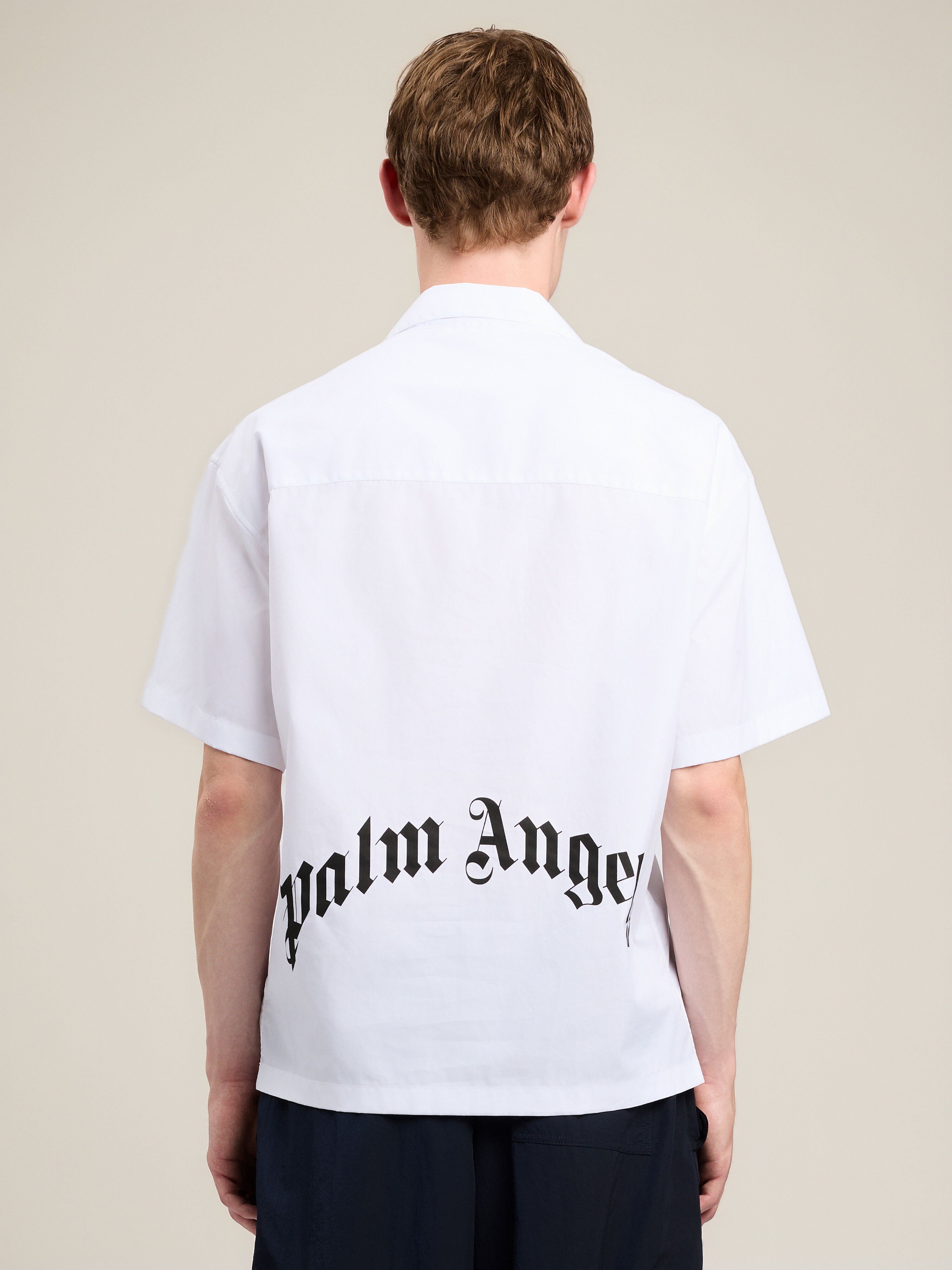 Back Curved Logo Bowling Shirt in OFF WHITE BLACK for Men | Palm
