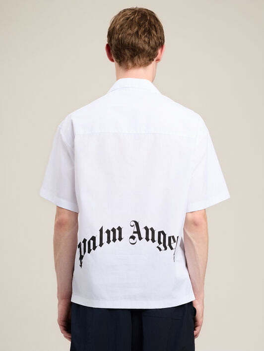 PALM ANGELS Back Curved Logo Bowling Shirt OFF WHITE BLACK PMGG00AS26FAB001