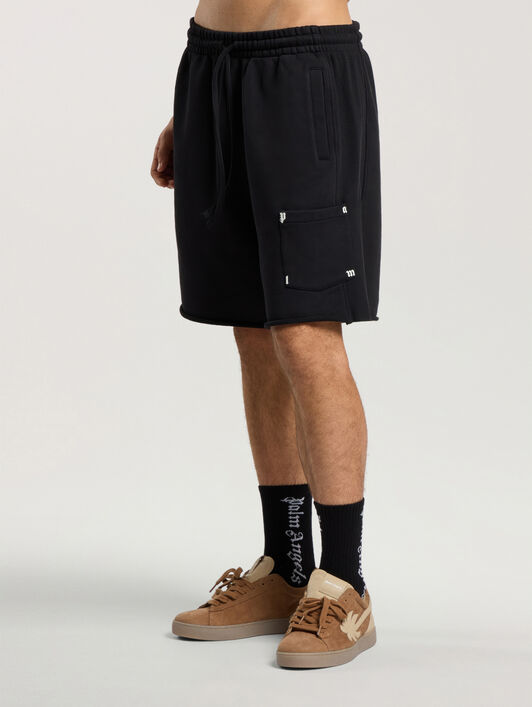 PALM ANGELS Palm Type Sweat Shorts BLACK - OFF WHITE PAMCV03F26FL01