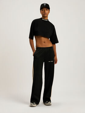 PALM ANGELS Back Curved Logo Cropped T-Shirt BLACK - CREAM PAWAA01F26JR01