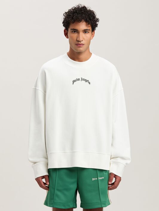 PALM ANGELS  Curved Logo crewneck Sweatshirt OFF WHITE - NERO PMBA080S25FLE001