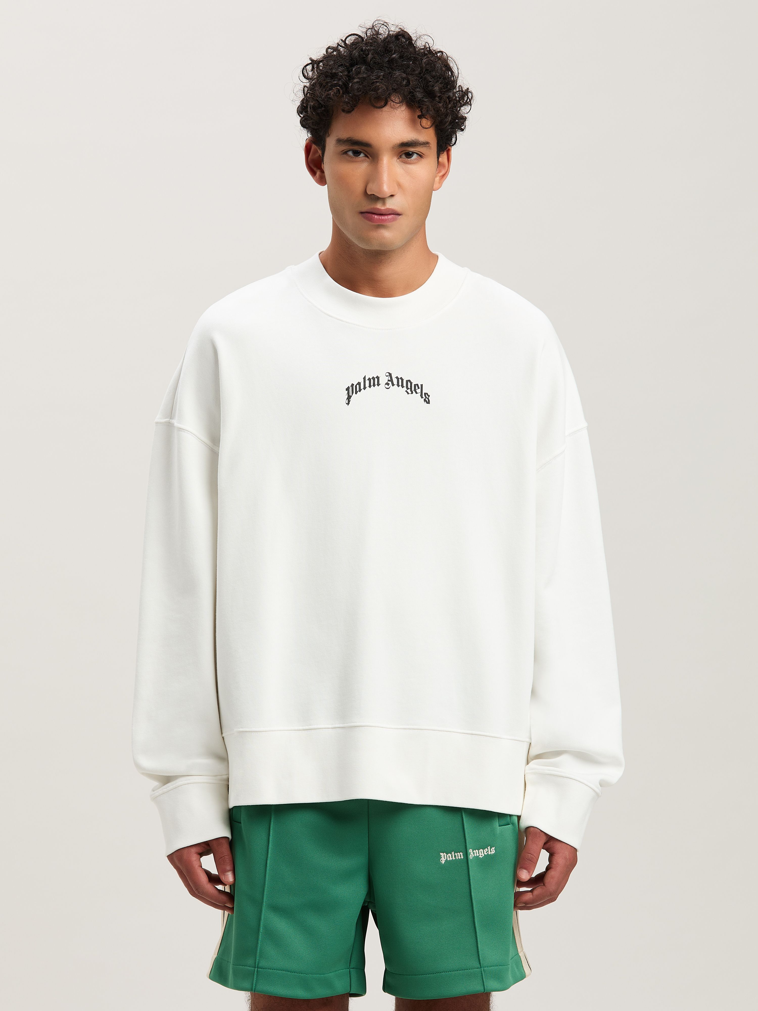 PALM ANGELS  Curved Logo crewneck Sweatshirt OFF WHITE - NERO PMBA080S25FLE001