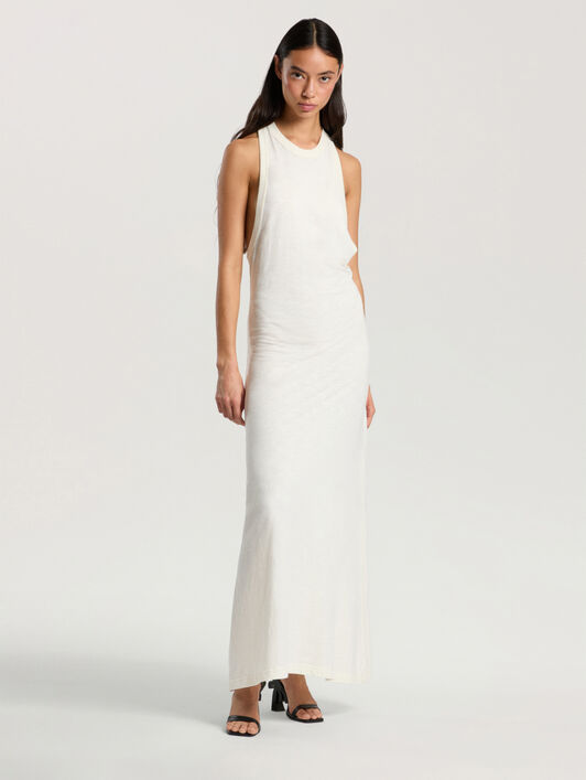 PALM ANGELS Curved Logo Essential Dress OFF WHITE - KAKI PAWDH01F26JR01