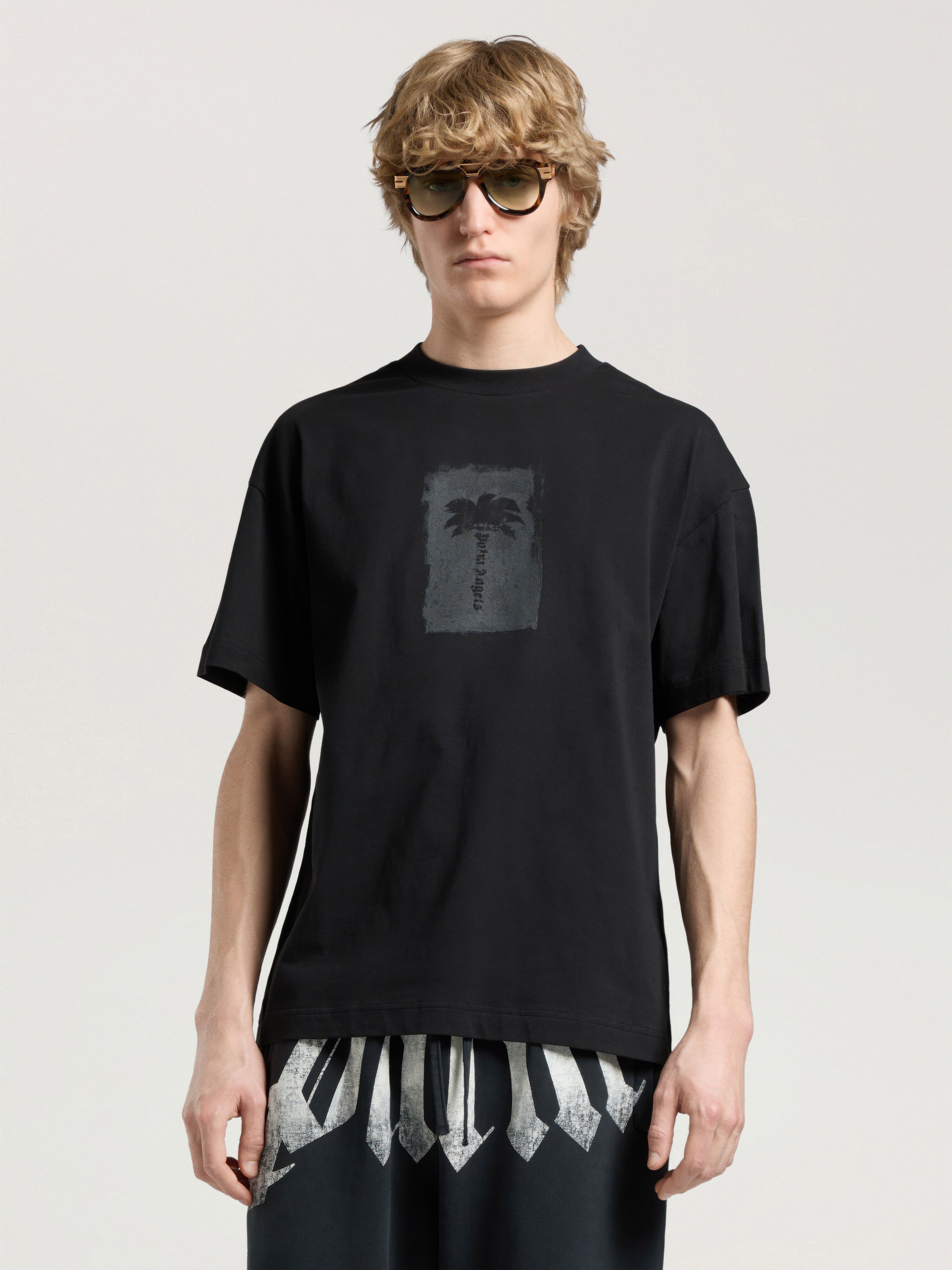 Brushed Palm Tree Regular T-Shirt PALM ANGELS Brushed Palm Tree Regular T-Shirt BLACK - GREY PAMAA01W26JR19