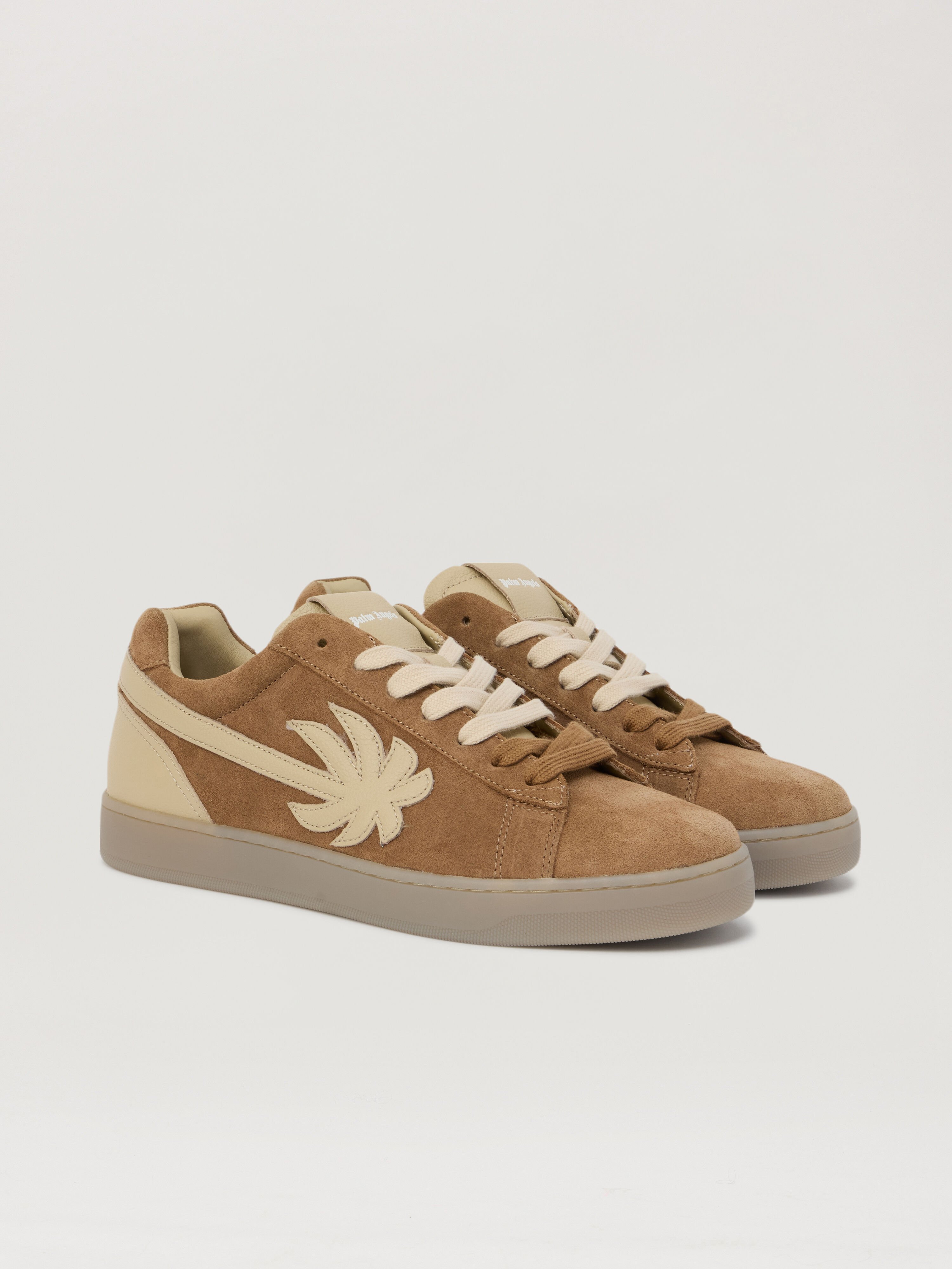 PALM ANGELS Palm Tennis Suede Sneakers BROWN IVORY PMIA111S26LEA001