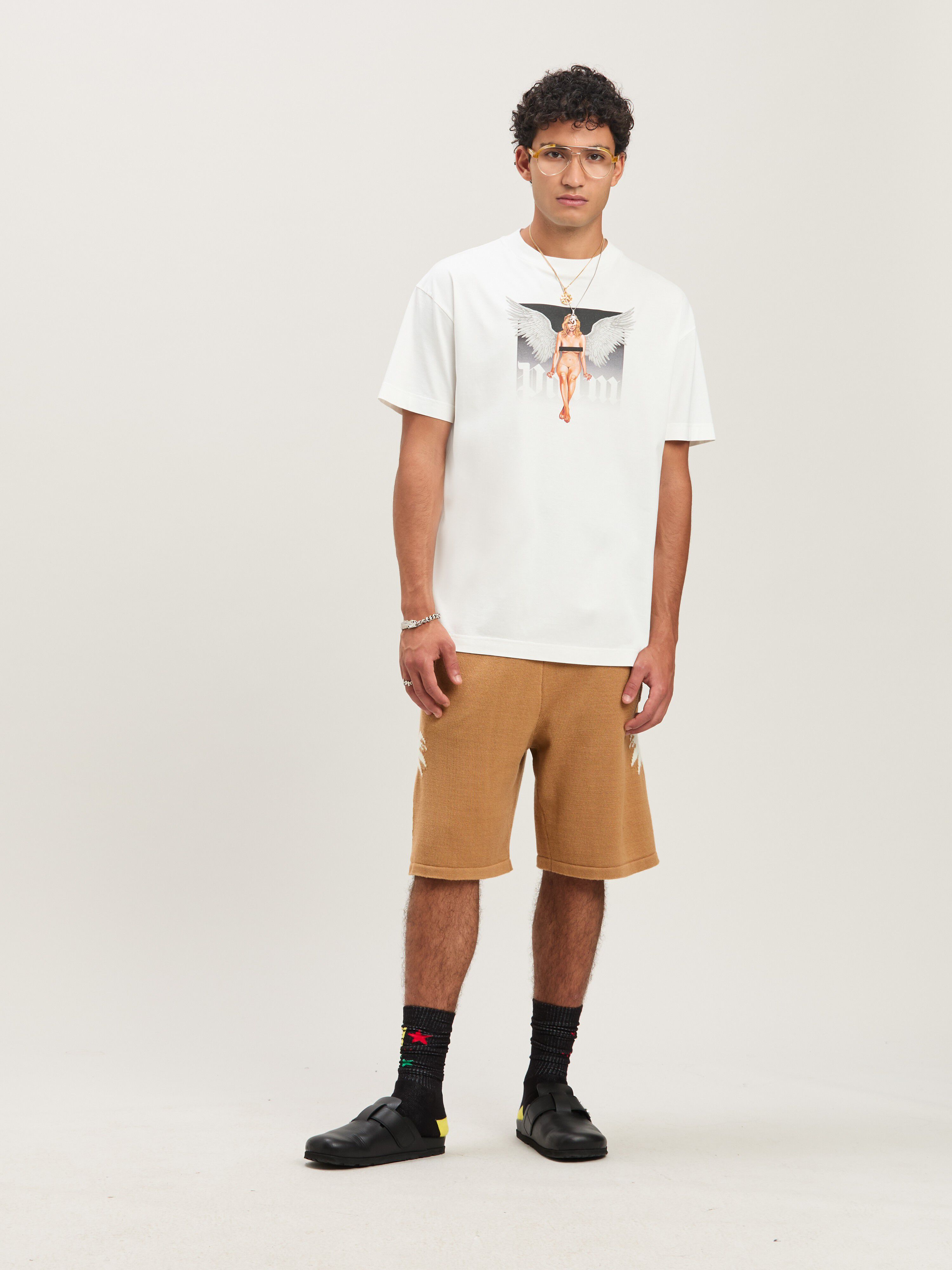 PALM ANGELS  Pin up T-shirt OFF WHITE - BLACK PMAA001S25JER00A