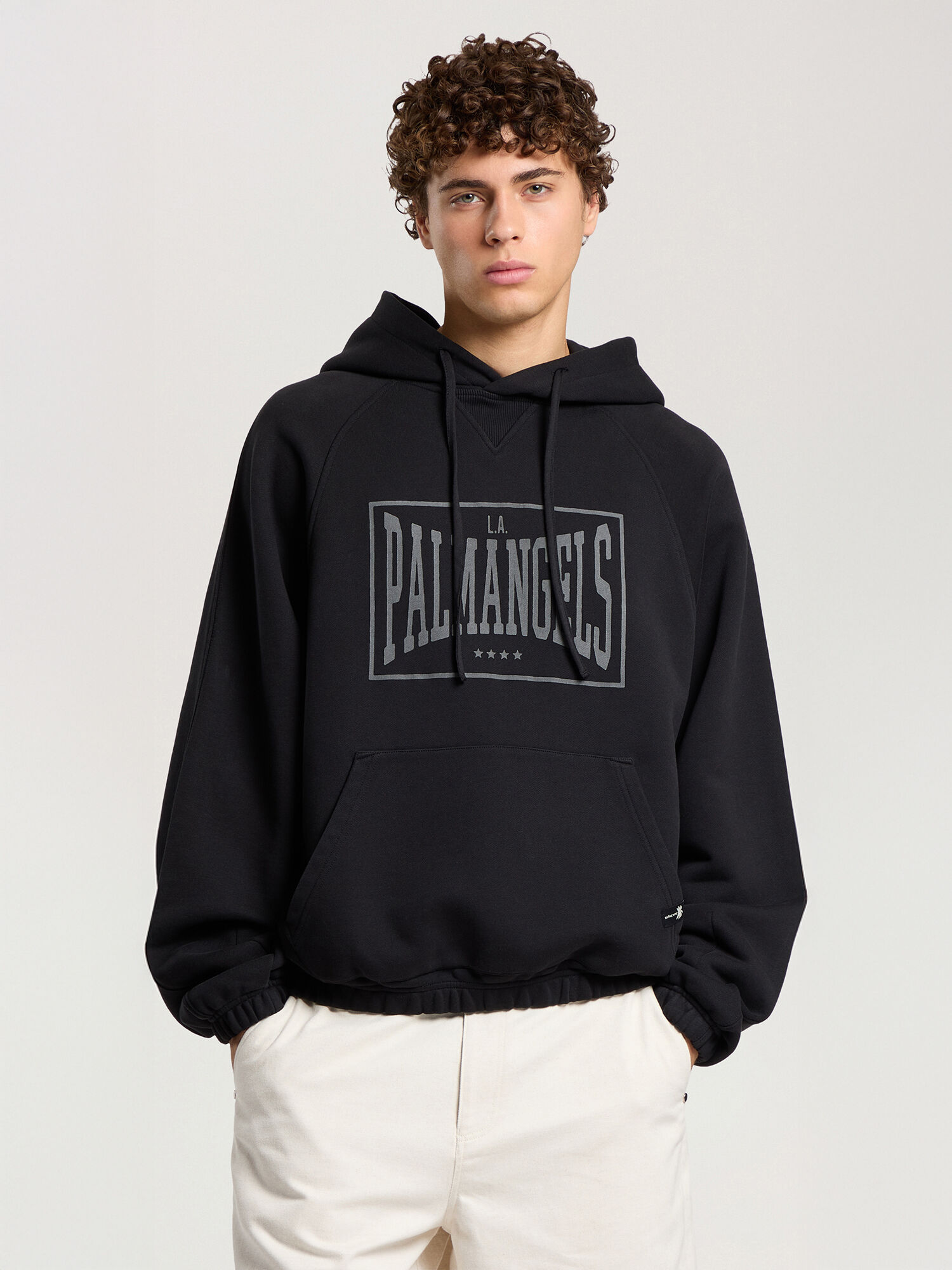 PALM ANGELS Vintage Box Logo Loose Hoodie BLACK - GREY PAMBB04F26FL01