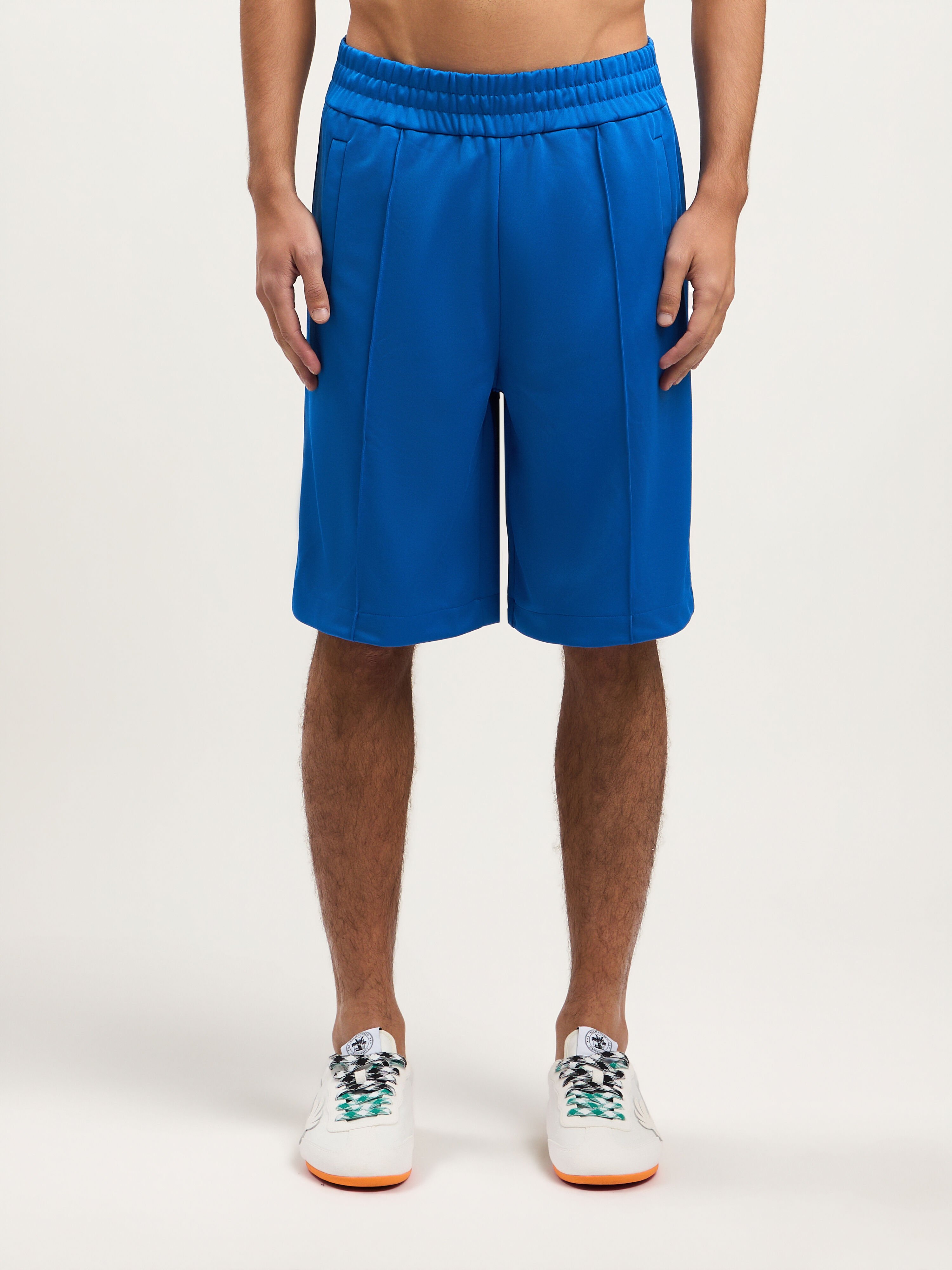 PALM ANGELS Back Curved Logo Track Shorts COBALT BLUE BLACK PMCL00AS26FAB001