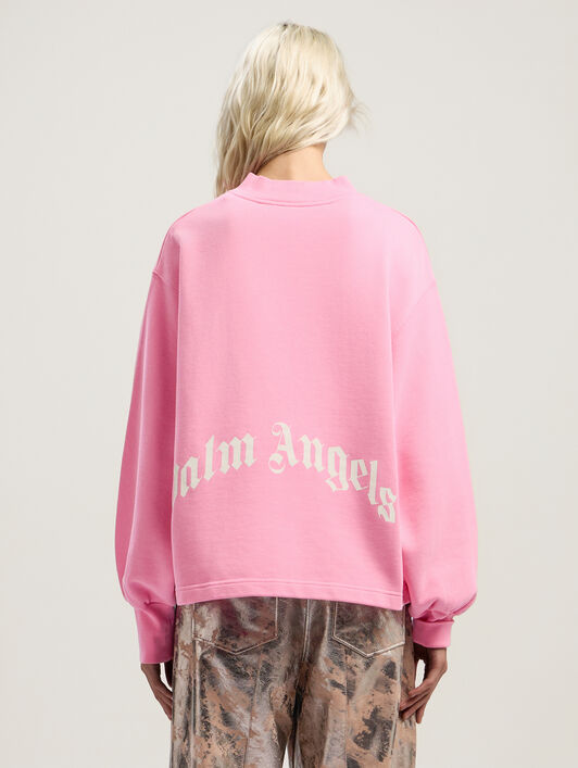 PALM ANGELS Curved Logo Collar Balloon Sweatshirt PINK - OFF WHITE PWBA05EF25FLE001