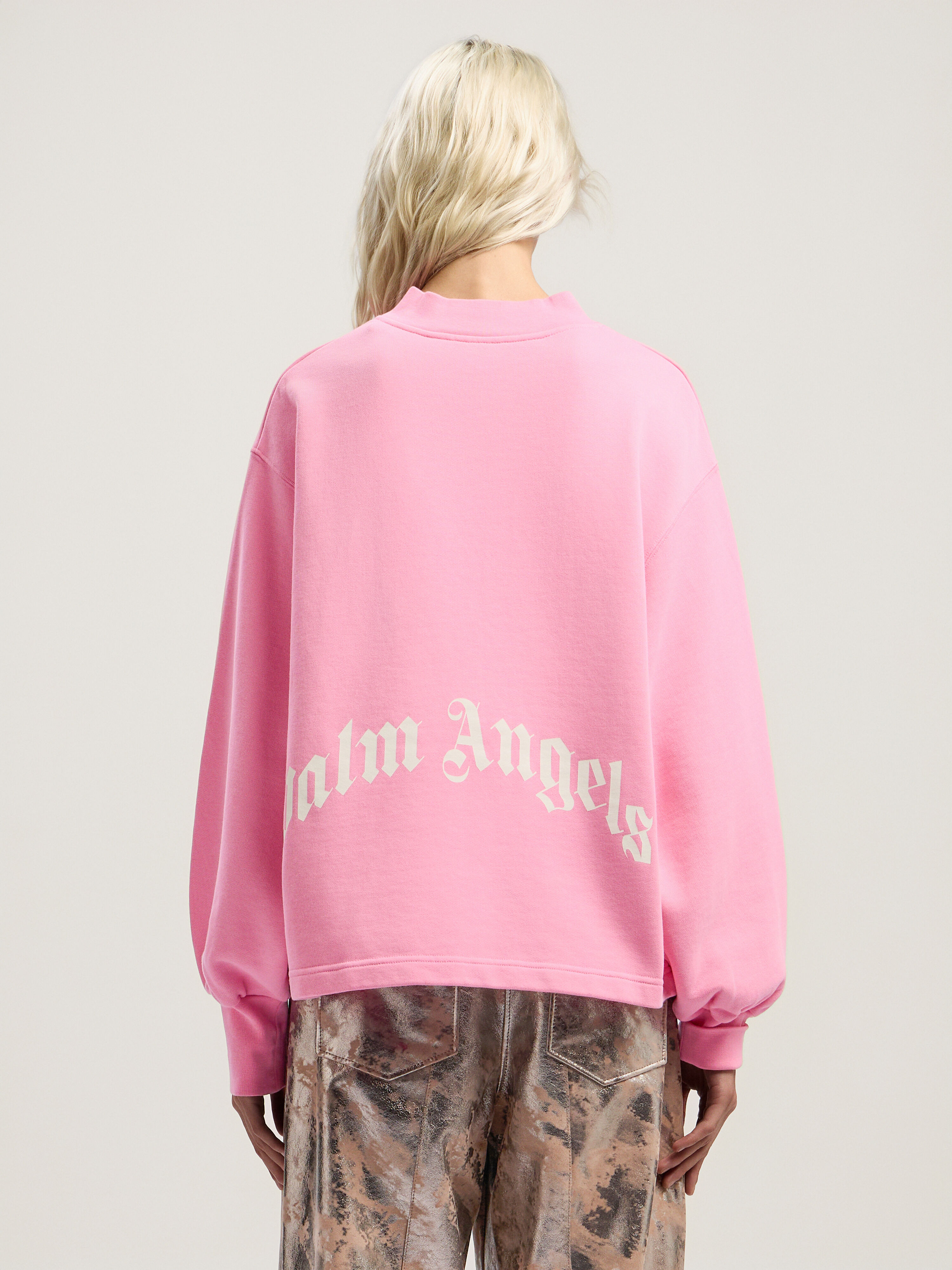 PALM ANGELS Curved Logo Collar Balloon Sweatshirt PINK - OFF WHITE PWBA05EF25FLE001