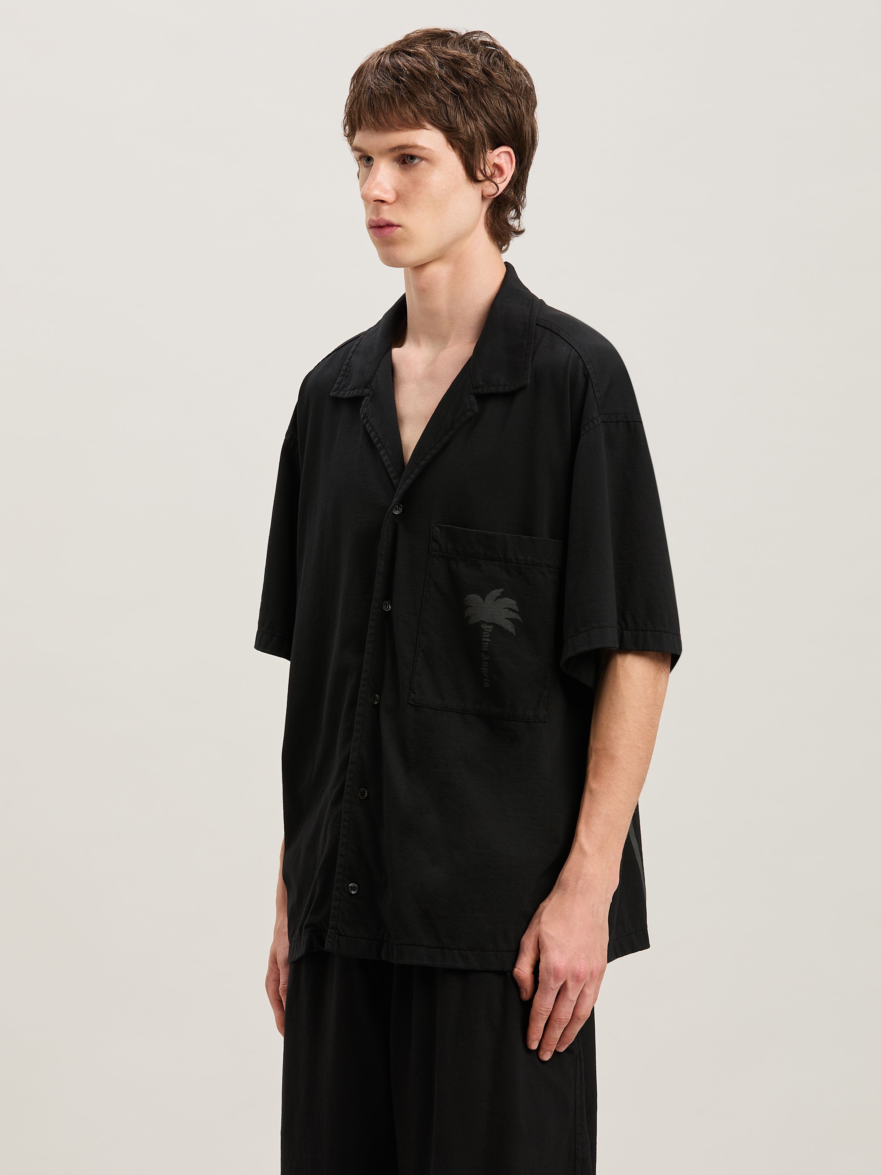 PALM ANGELS  Palm dyed bowling shirt BLACK - BLACK PMGG009S25FAB001