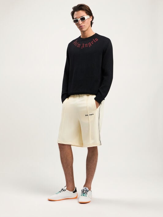 PALM ANGELS Curved Logo Knit Sweater BLACK RED PMHE08BS26KNI001