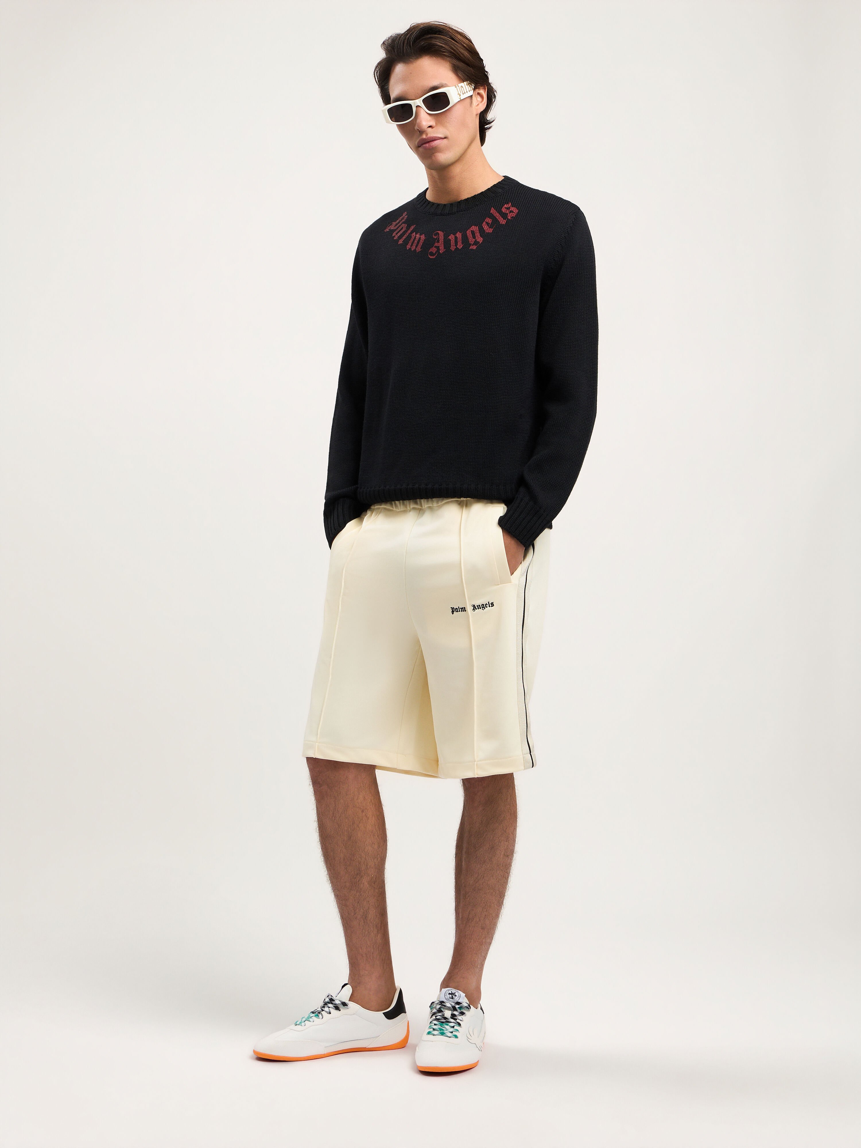 PALM ANGELS Curved Logo Knit Sweater BLACK RED PMHE08BS26KNI001