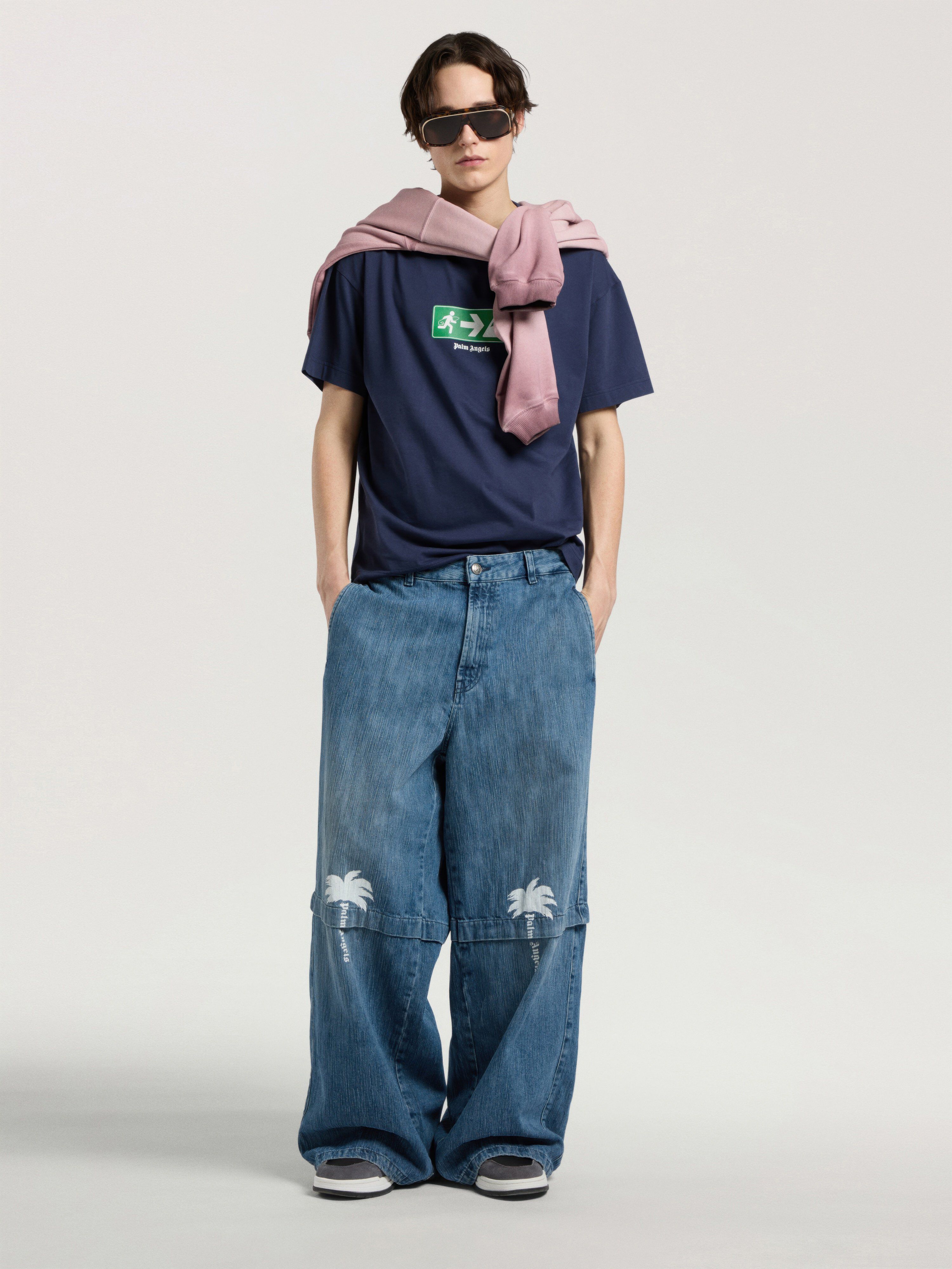 Street Signals Regular T-Shirt PALM ANGELS Street Signals Regular T-Shirt NAVY BLUE - GREEN PAMAA01W26JR09