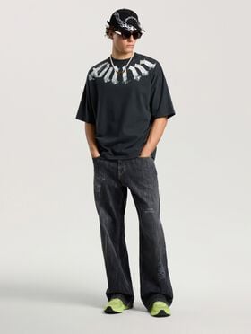 PALM ANGELS Big Neck Logo Loose T-Shirt BLACK - OFF WHITE PAMAA03F26JR01