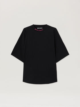 PALM ANGELS Doubled Logo Over Tee BLACK - FUCHSIA PMAA002C99JER009