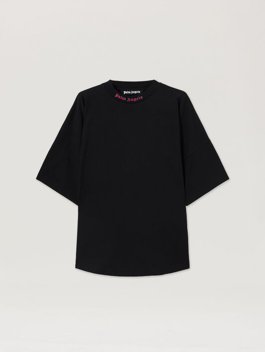 Doubled Logo Over Tee PALM ANGELS Doubled Logo Over Tee BLACK - FUCHSIA PMAA002C99JER009