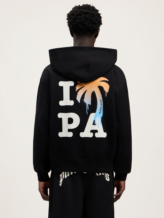 PALM ANGELS I Love PA Zipped Hoodie BLACK WHITE PMBE029S26FLE001