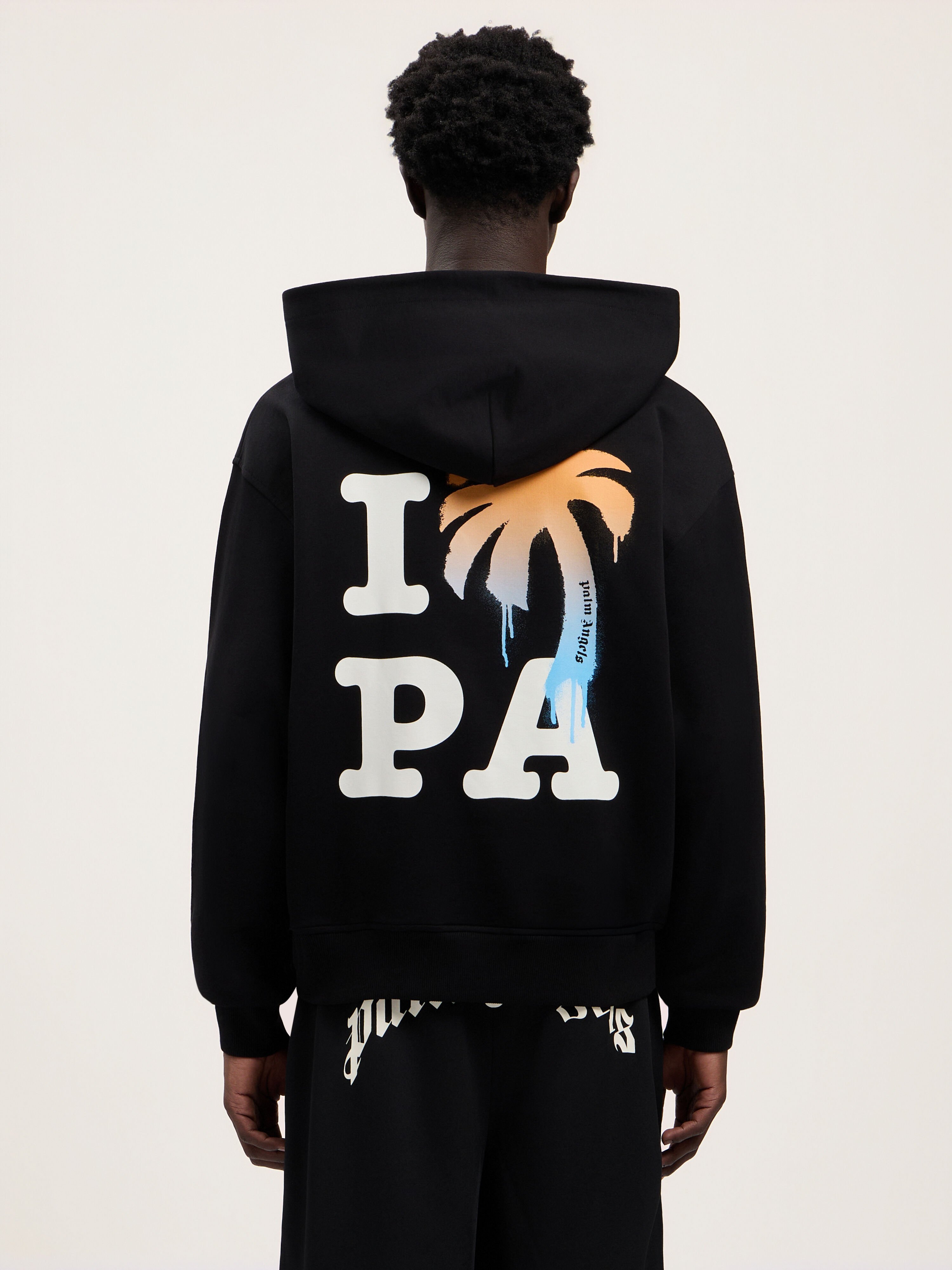PALM ANGELS I Love PA Zipped Hoodie BLACK WHITE PMBE029S26FLE001