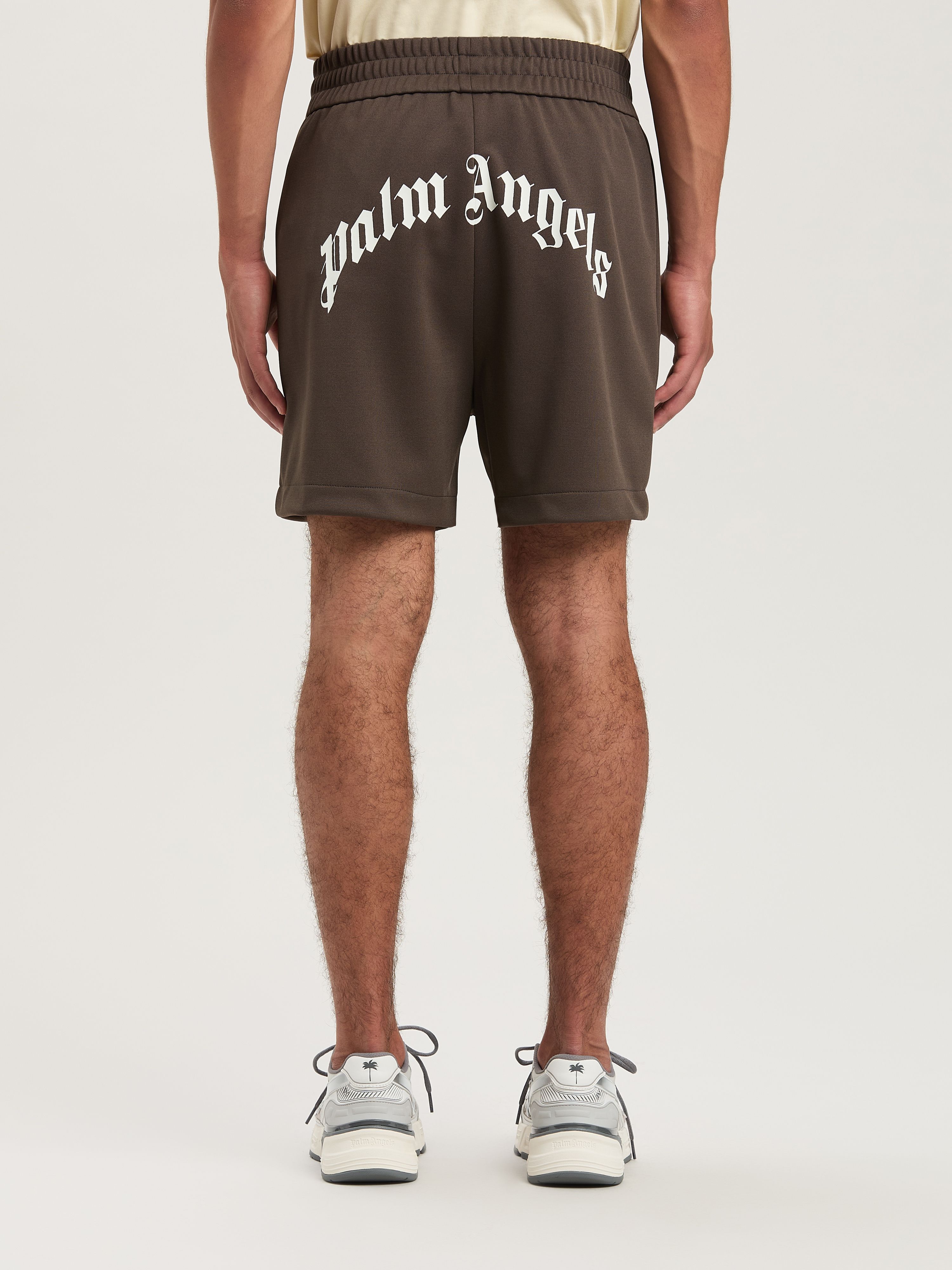 PALM ANGELS  Curved Logo Track shorts VINTAGE BLACK - OFF WHITE PMCL008S25FAB001