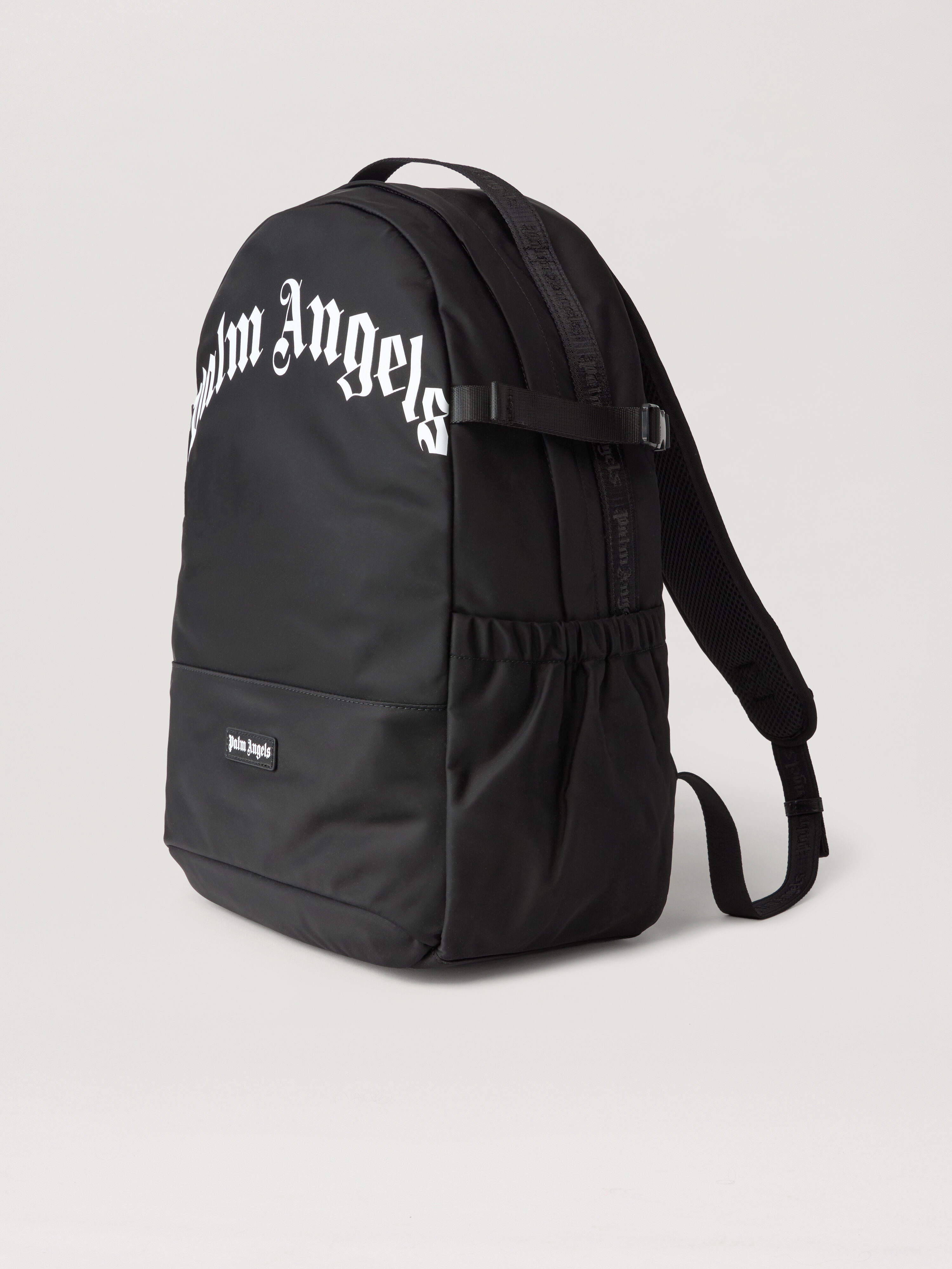 Curved Logo Backpack in BLACK WHITE for Men | Palm Angels®