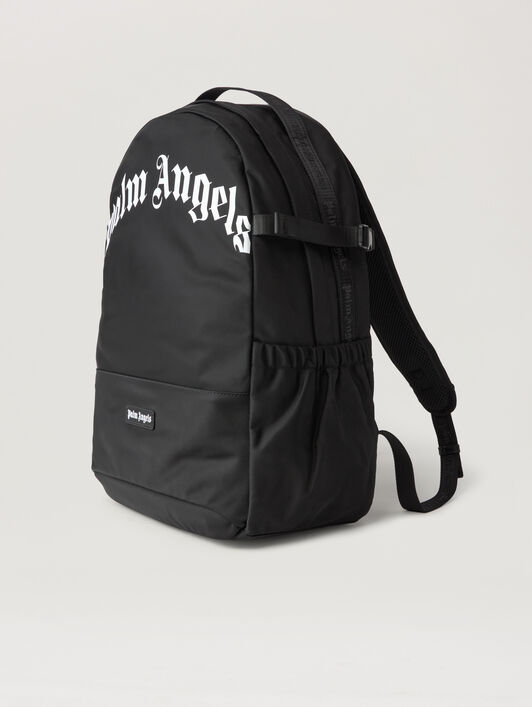 PALM ANGELS Curved Logo Backpack BLACK WHITE PMNB02IS26FAB001