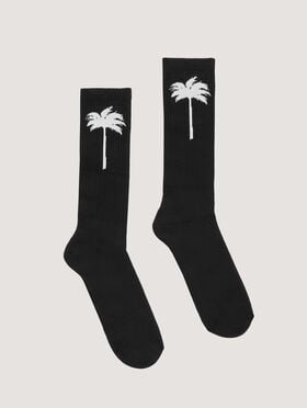 PALM ANGELS Palm Tree Logo Socks BLACK WHITE PMRA001C99FAB003