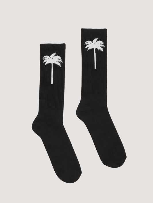 PALM ANGELS Palm Tree Logo Socks BLACK WHITE PMRA001C99FAB003