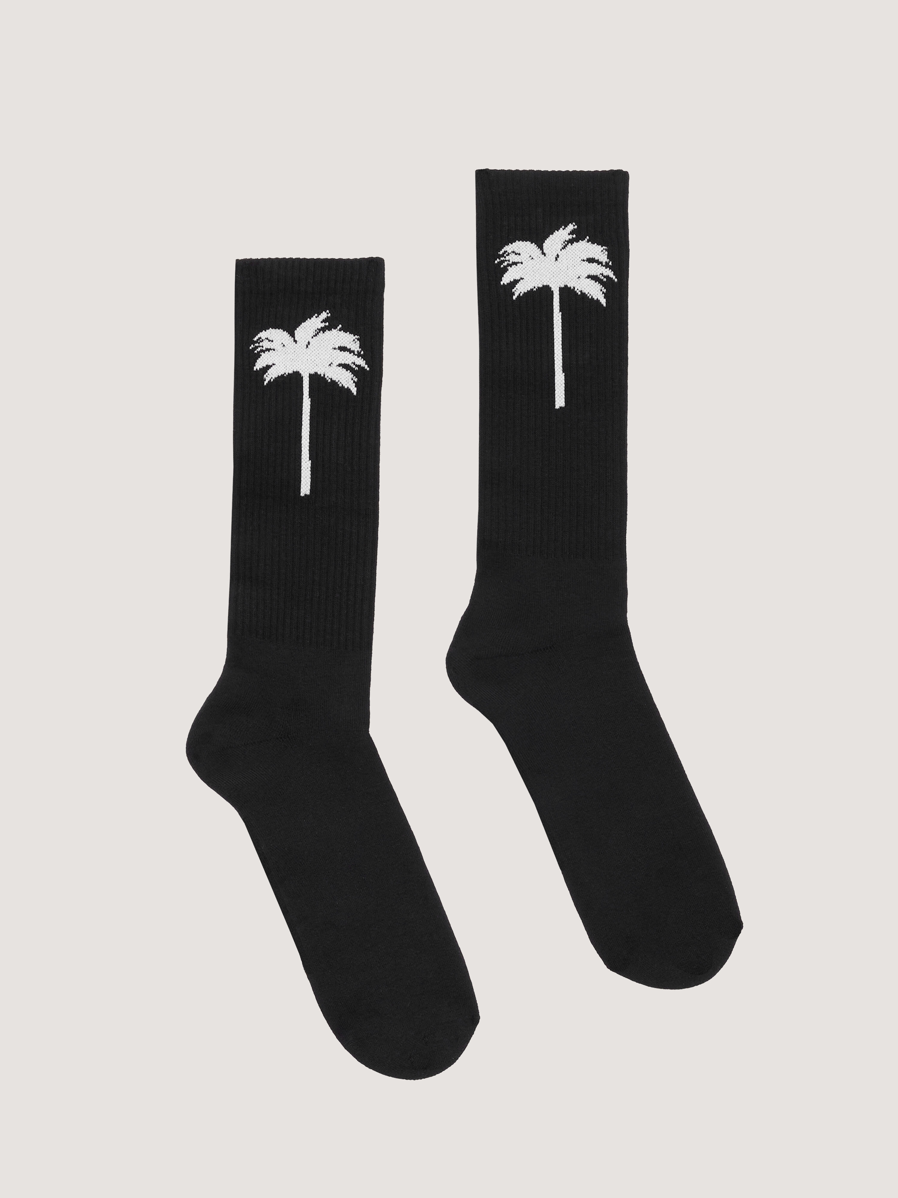 PALM ANGELS Palm Tree Logo Socks BLACK WHITE PMRA001C99FAB003