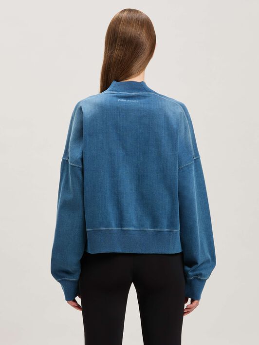 PALM ANGELS  Oval Palm lasered Sweatshirt INDIGO BLUE - LIGHT BLUE PWBA053S25FAB001