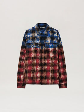 PALM ANGELS B Curved Logo Check Shirt L/S BLUE - RED PMGE043F25FAB001