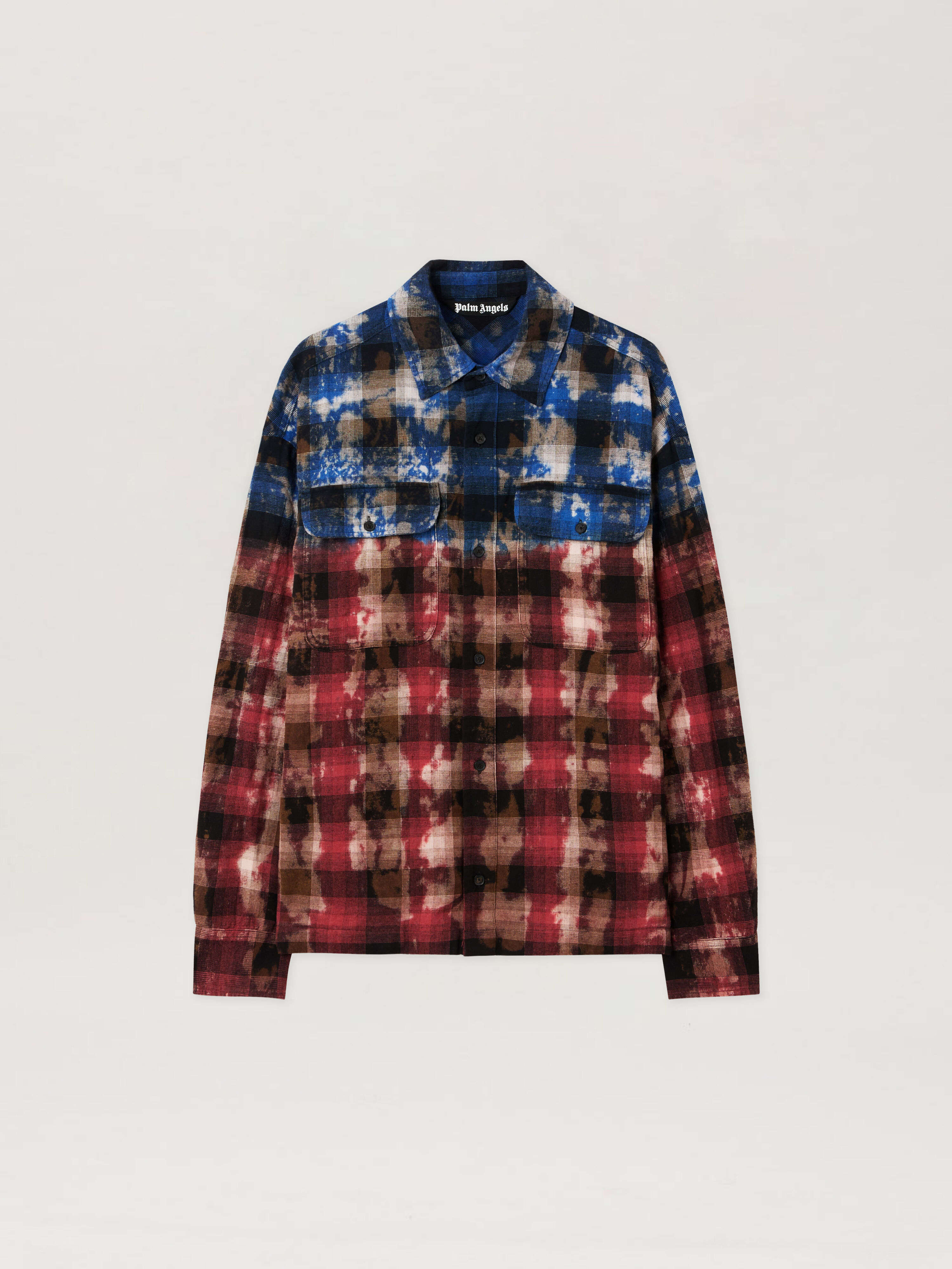 PALM ANGELS B Curved Logo Check Shirt L/S BLUE - RED PMGE043F25FAB001
